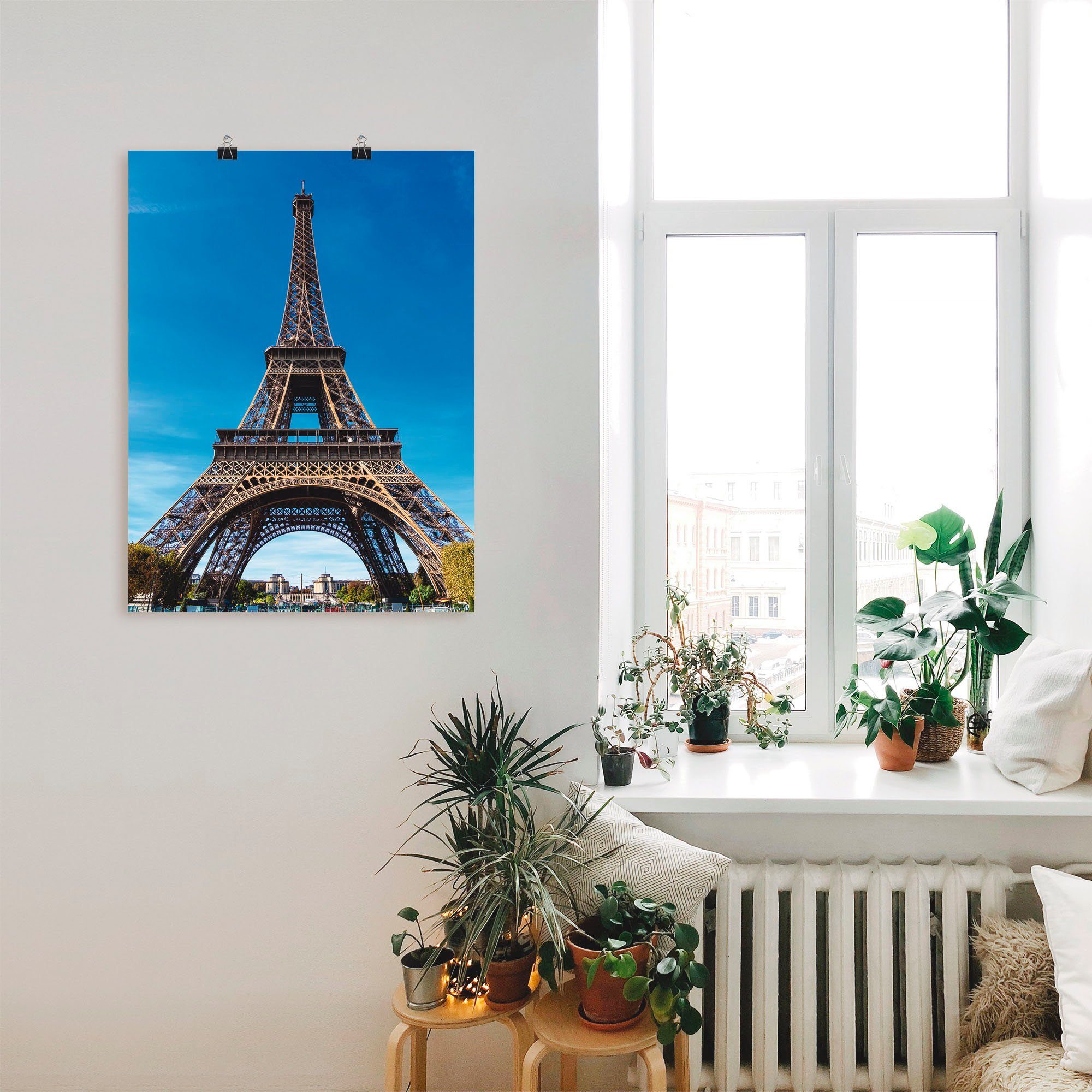 Artland Wandbild Blick auf St), Poster versch. in Alubild, den Gebäude als oder Eiffelturm Paris (1 Leinwandbild, Größen in Wandaufkleber II