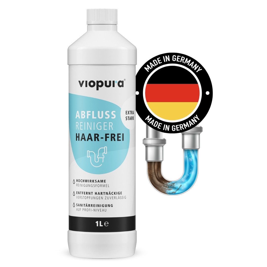 viopura Abflussreiniger 1 Liter EXTRA STARK Haarfrei Средства для чистки труб (Flasche, [- 1x 1000 ml Flasche, bis zu 20 Reinigungsvorgänge 1000 ml, Средства для чистки труб, Abflussreiniger)