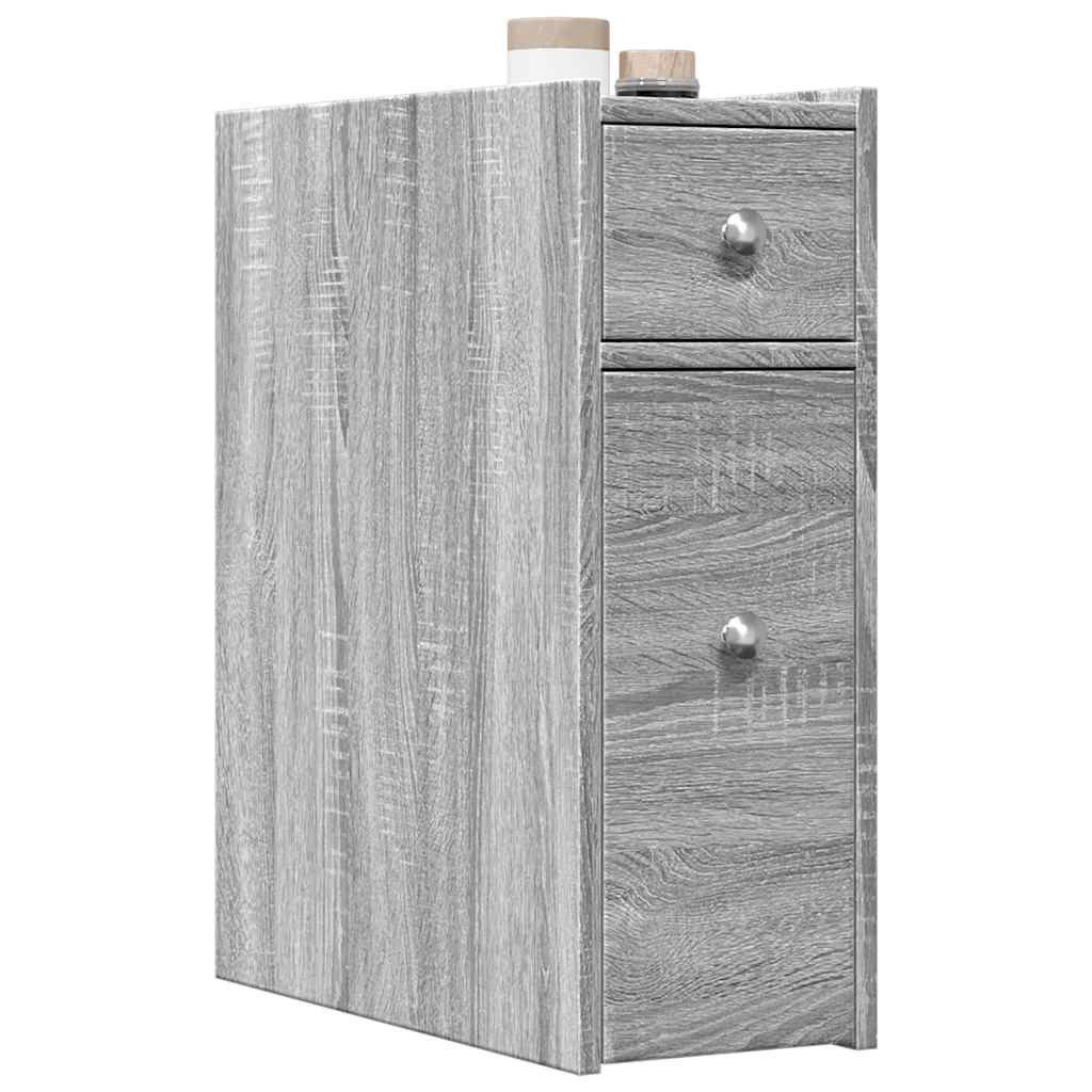 vidaXL Midischrank Badschrank Schmal mit Rollen Grau Sonoma Holzwerkstoff (1-St)
