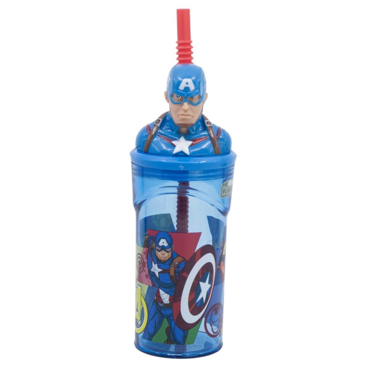 The AVENGERS Trinkflasche Avengers Captain America 3D Kinderbecher & Strohhalm-Tumbler 360ml