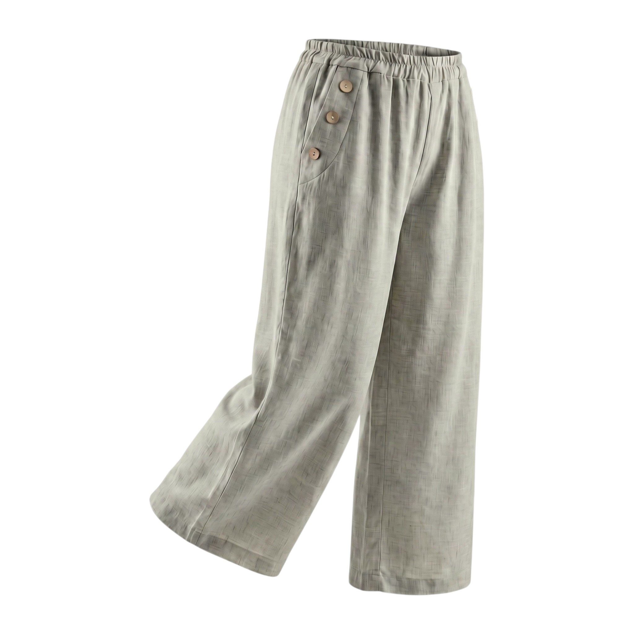 OriginalYou Marlene-Hose Damen Sommerhose Wide Leg Freizeithose Elastikbund Knopfdetails erhältlich in Größe 36 bis 46, leicht transparenter Sommerlook – Bild 2 von 3