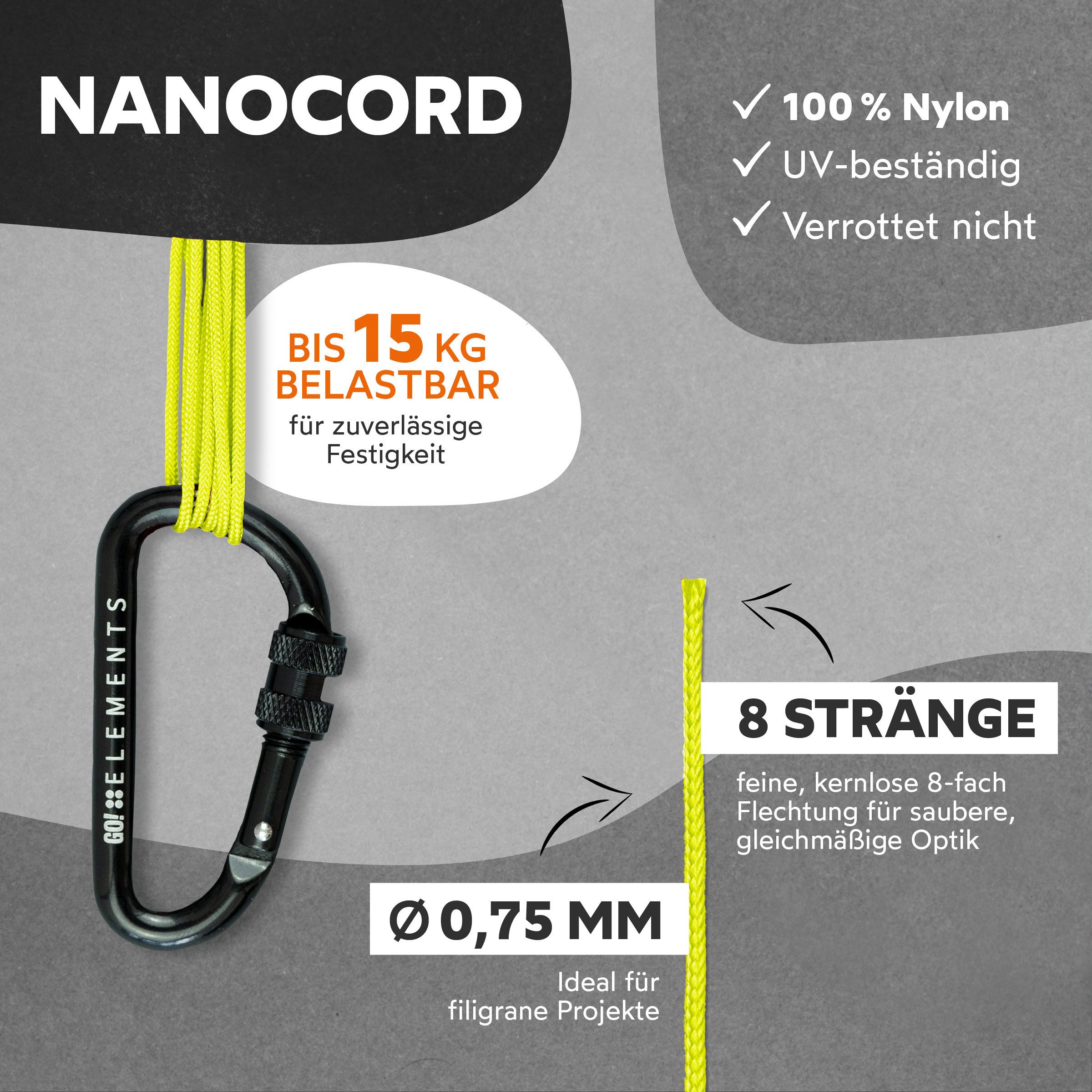 GO!elements Seil Nano Cord - 0,75mm
