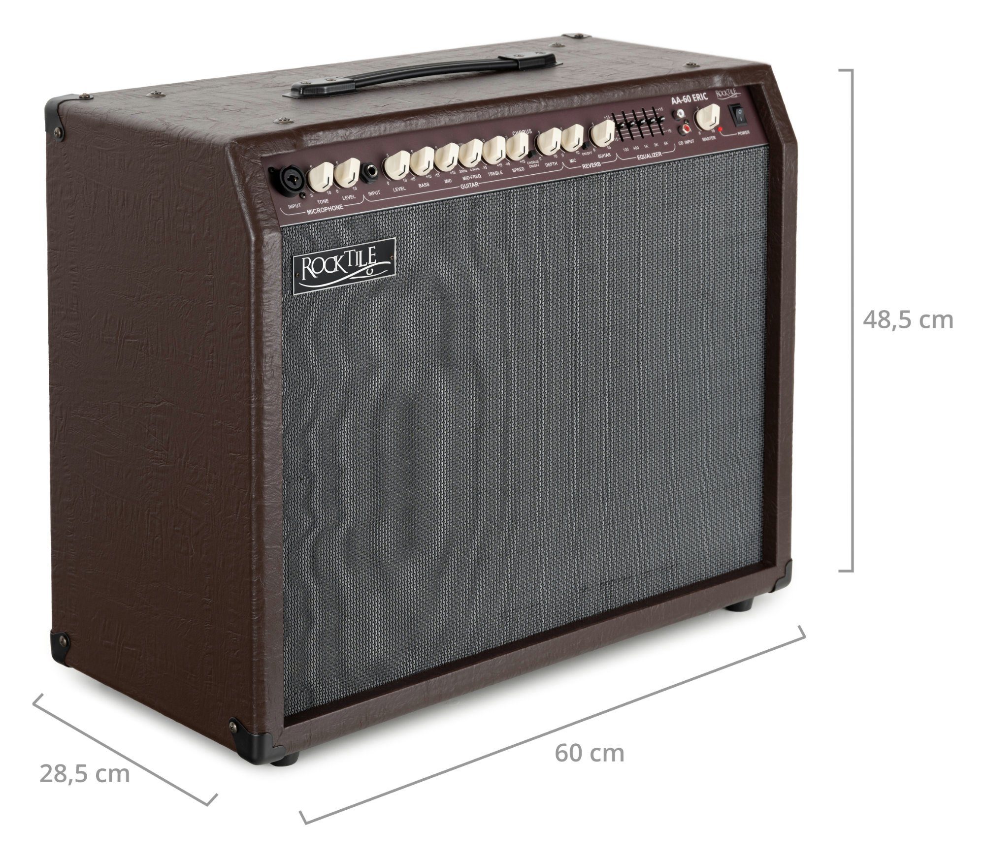 Rocktile AA-60 Eric Akustikverstärker Verstärker für Gitarre) Comboverstärker und und 2 W, - Gitarre), (Anzahl EQ Gesang Reverb-Effekt (Mikrofon 5-Band 60 Kanäle: 