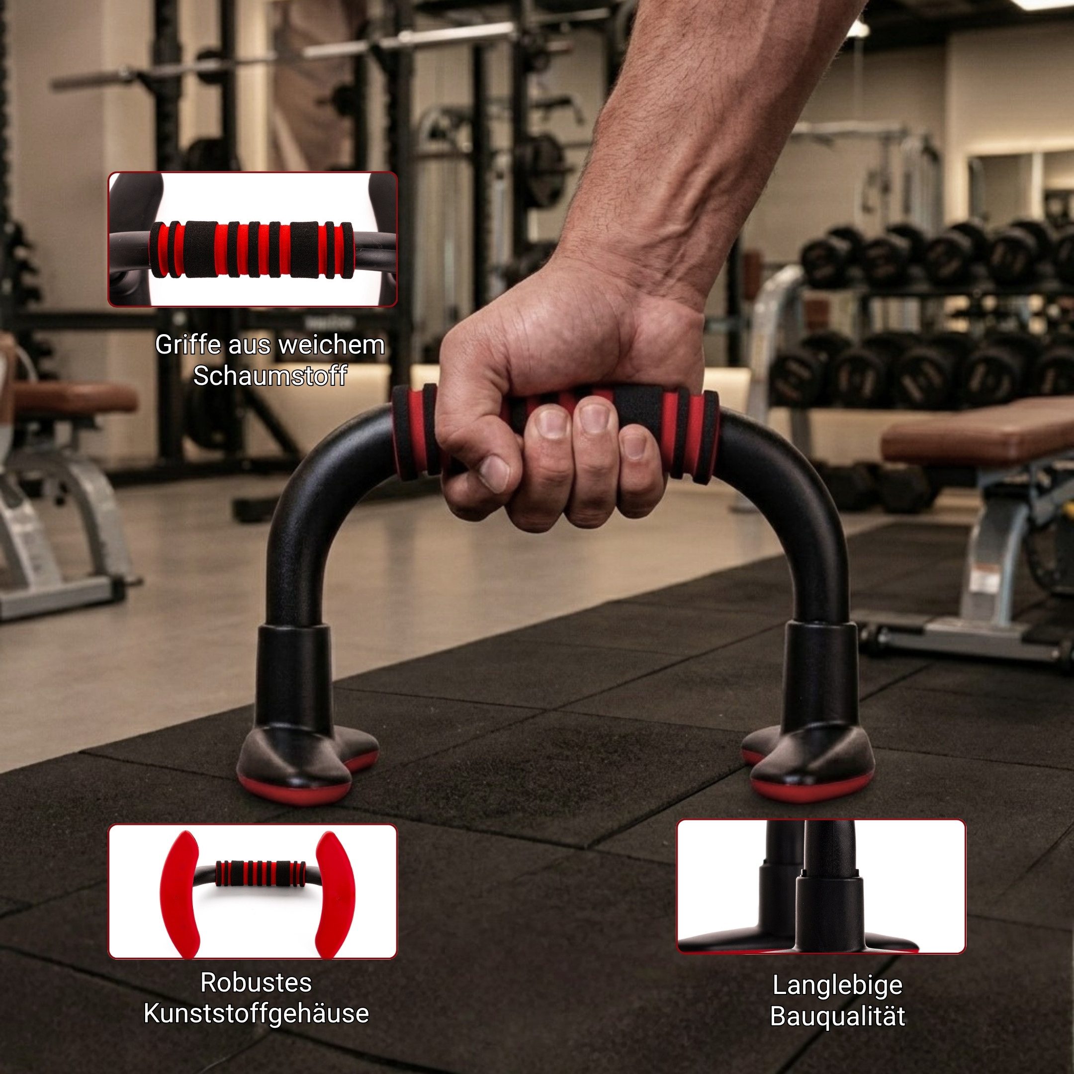 Endless Liegestützgriffe EL1042 Push Up Ständer mit Schaumstoffgriff, Bewegung & Fitness (1 Paar Schiebestangen, Material : Stahl, Kunststoff, Schwarz und Rot, Für Oberkörpertraining mit komfortablem Schaumstoffgriff), Rutschfeste Stangen, Weniger Belastung für das Handgelenk