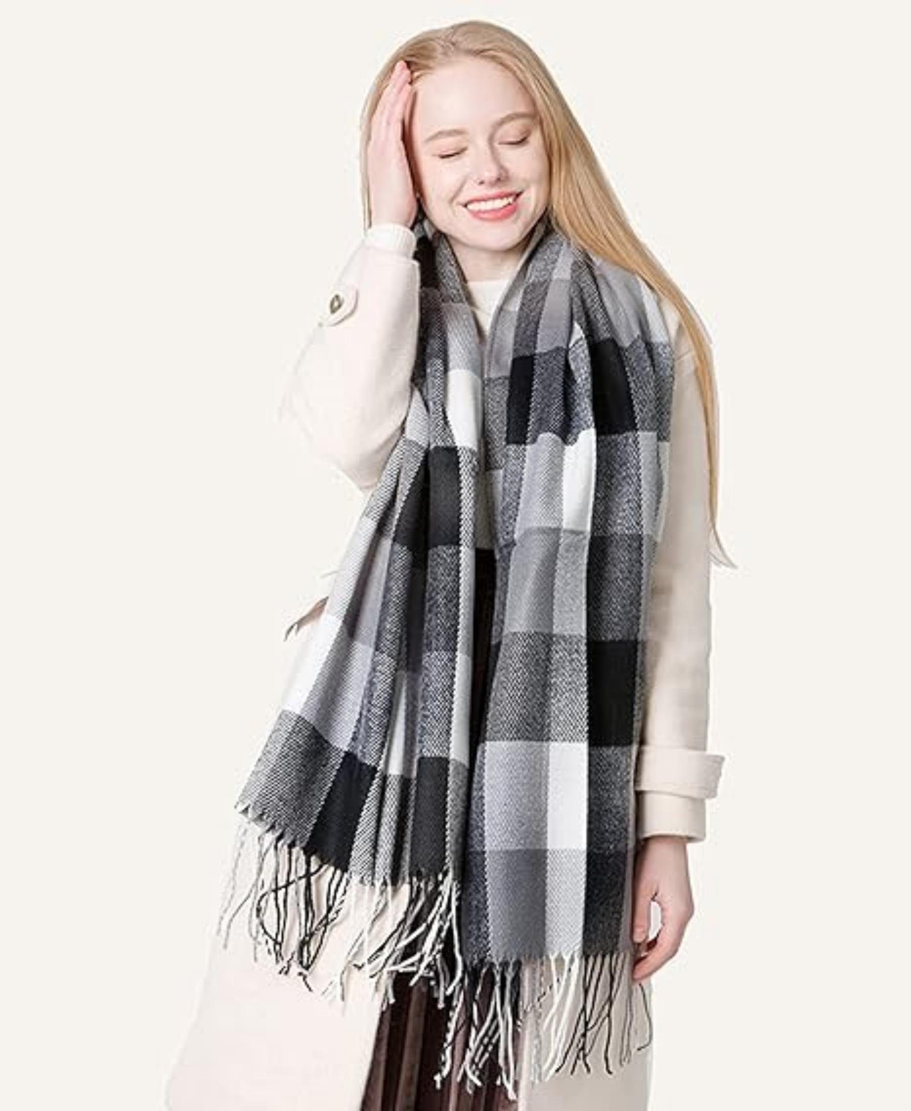 Coonoor Modeschal Karierter Damen Schal mit Fransen, im Oversize Look,für Herbst Winter, ideal für Herbst Winter – Bild 4 von 5