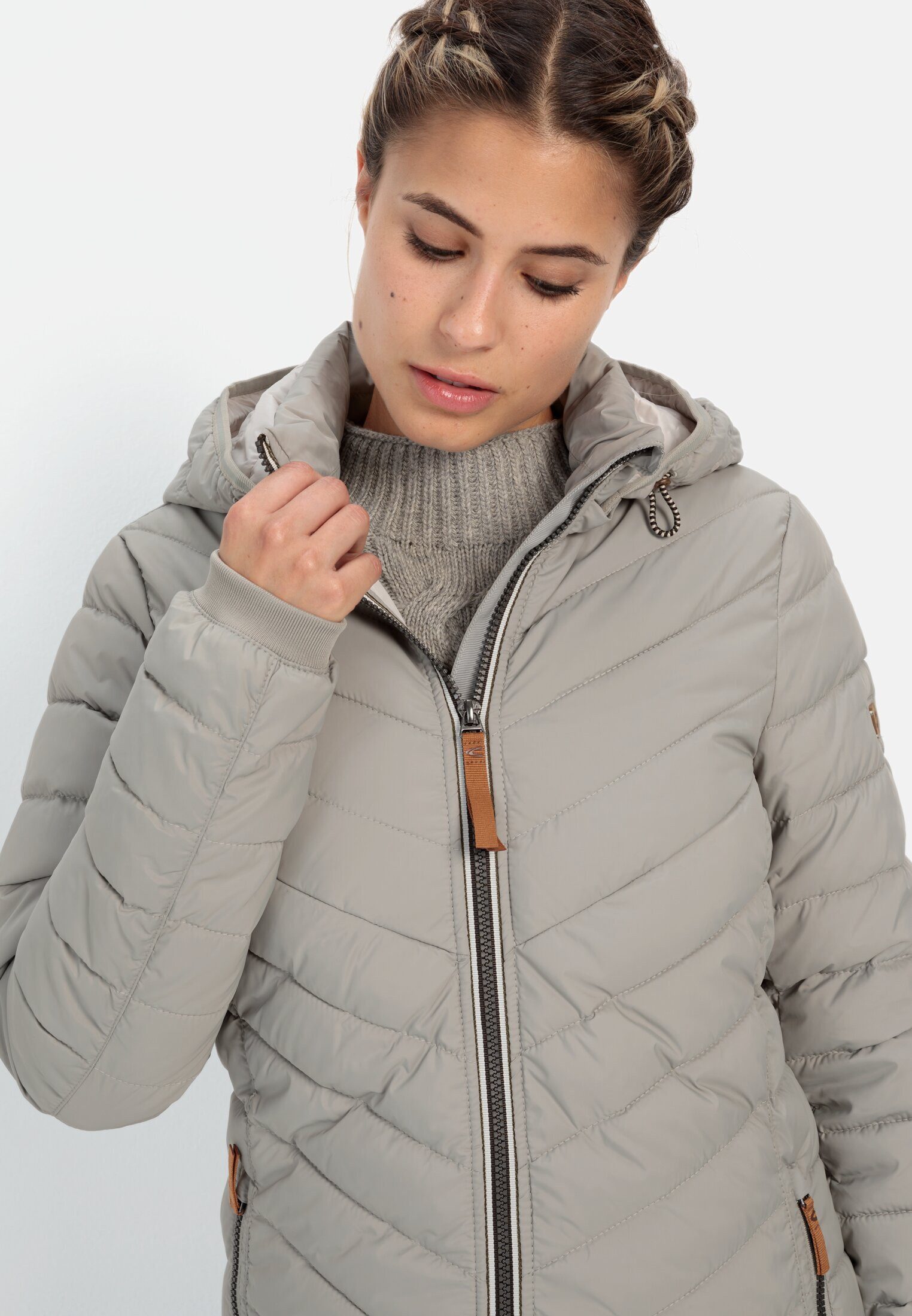 camel active Steppmantel Steppmantel mit Fischgrat-Muster Langarm Badge