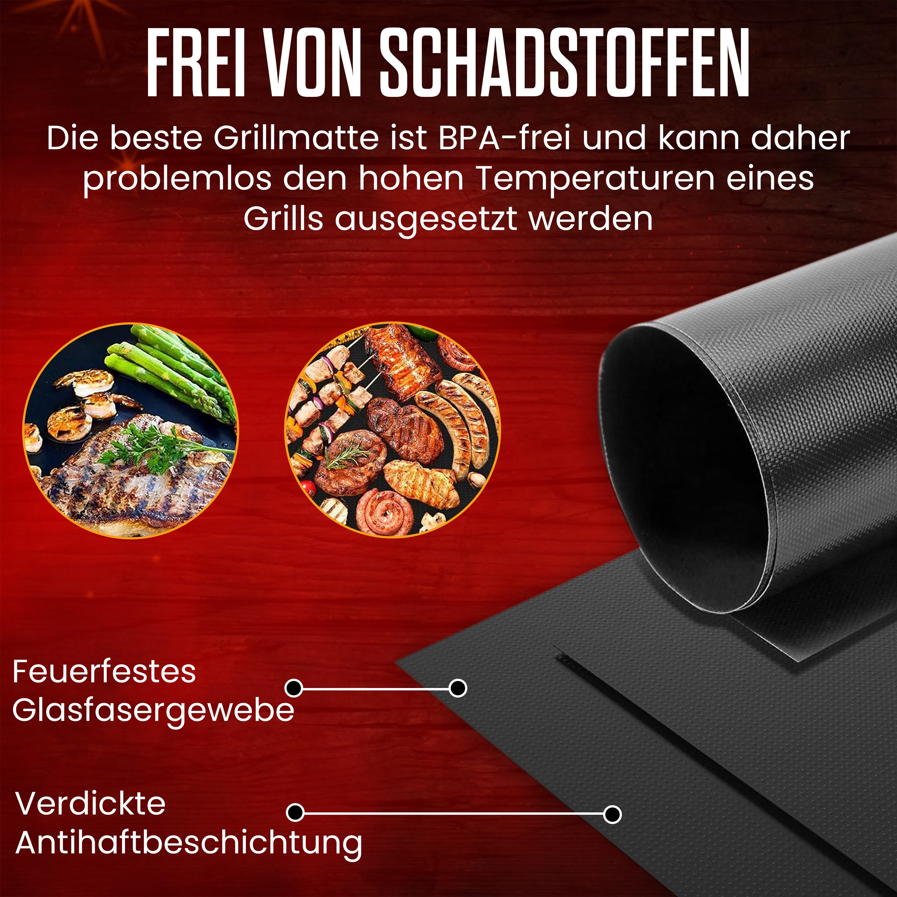 BBQROX Grillplatte [Vergleichssieger 2025] Grillmatte, Grillunterlage, 3er Set