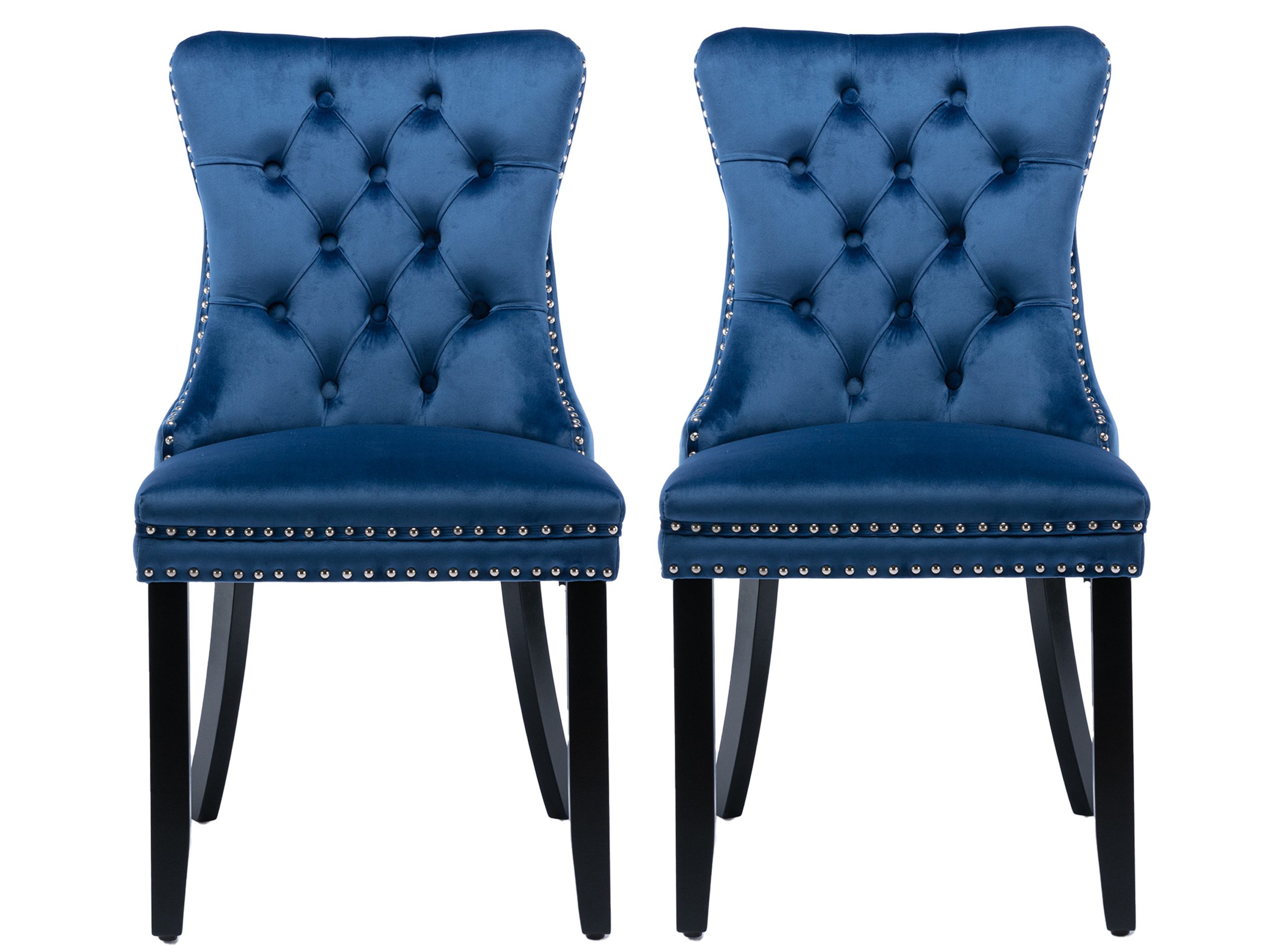 SeedWave Esszimmerstuhl 2er-Set Küchenstuhl Samtbezug, Holzfüße mit Verstellbaren Schrauben, Polsterstuhl mit Ringgriff, Niete und Knopf-Rückenlehne