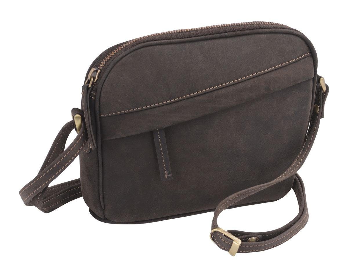 Schultergu mit Reißverschluss Handtasche dunkelbraune langem Leder-Handtasche und