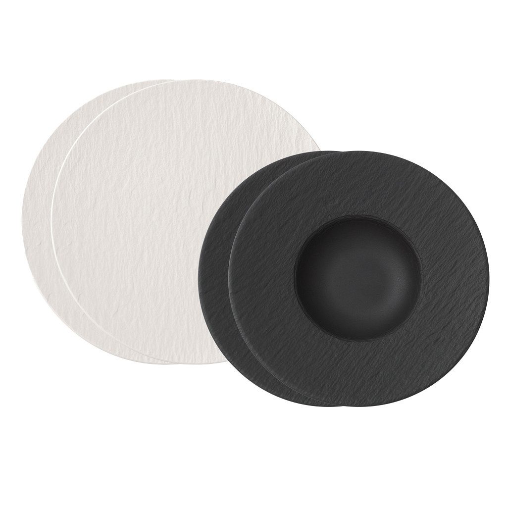 Villeroy & Boch Geschirr-Set Manufacture Rock Italian Set (4-tlg), 2 Personen, Porzellan, Premium Porcelain, mikrow.- & spülm.sicher, Made in Germany