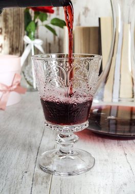 Sendez Weinglas 6 Weingläser mit Relief 280ml auf Fuß Rotweingläser Weißweingläser Trinkgläser, Glas