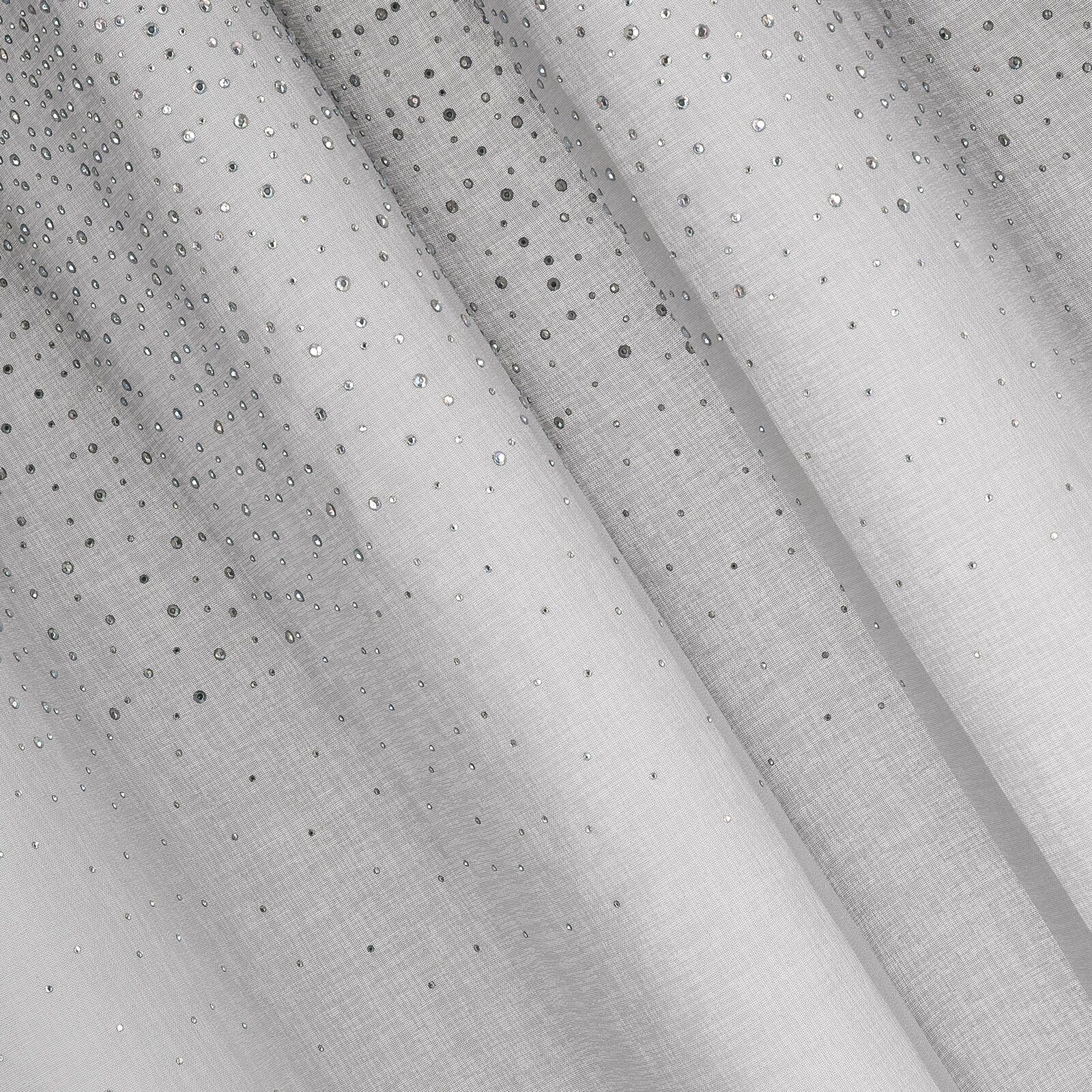 Design91 Vorhang Transparente Gardine mit silbernen Strasssteinen, 140x250 cm, mit Ösen – glänzend, Design91