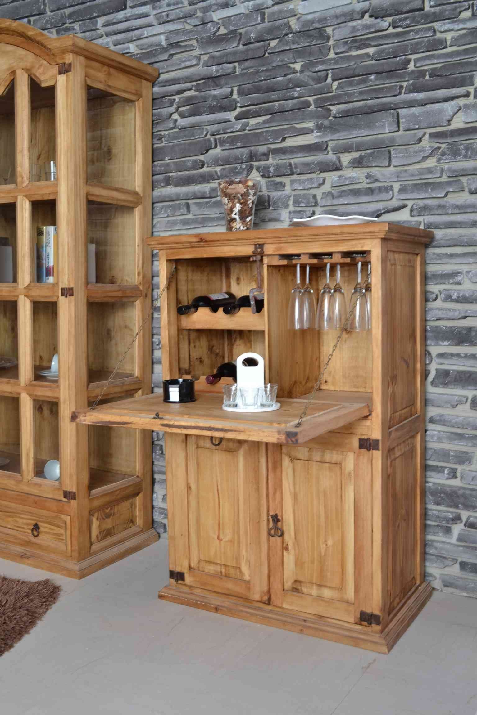 MiaMöbel Barschrank Mexico aus massivem Pinienholz Honig