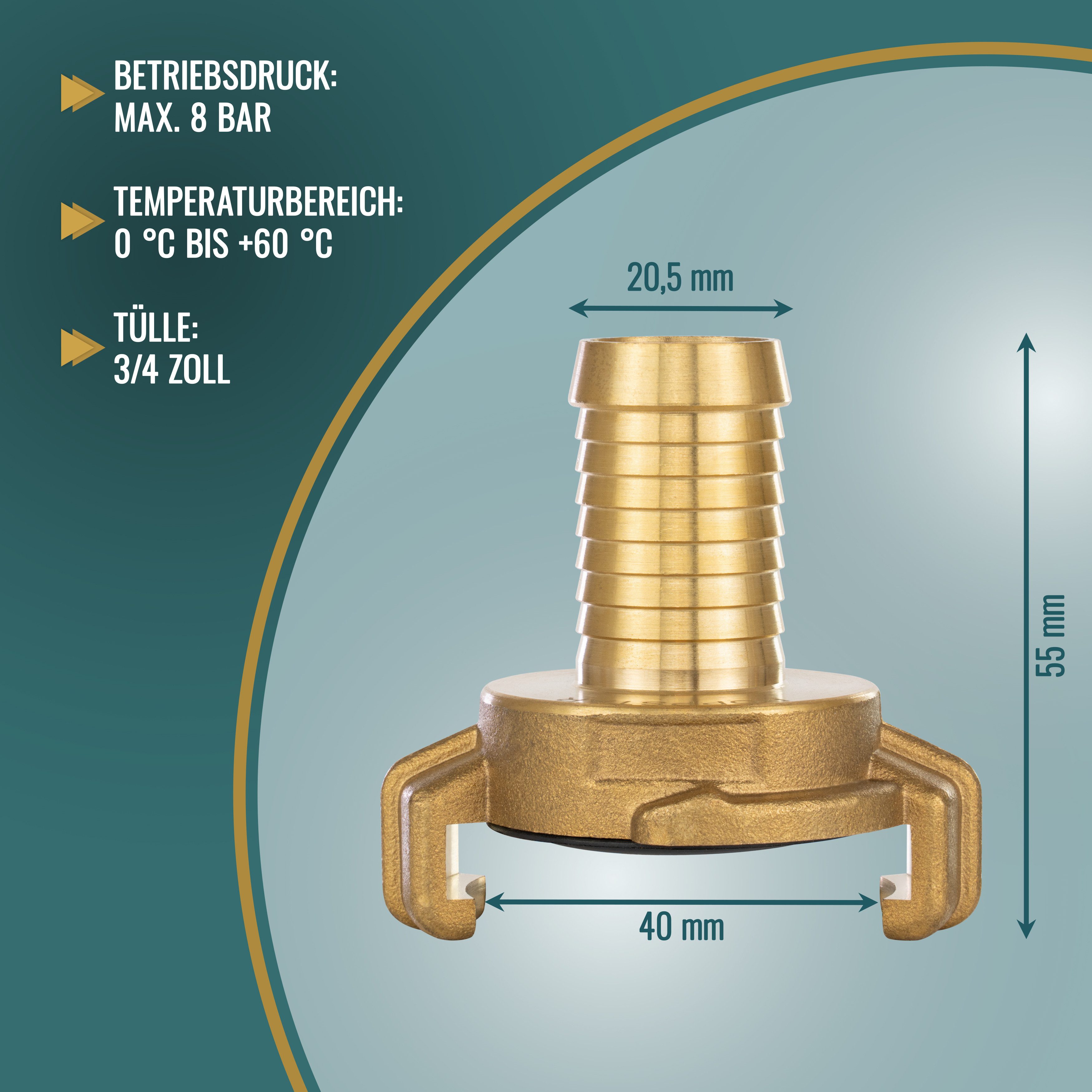 Thumbnail - Poppstar Schlauchkupplung Messing-Klauenkupplung System Geka mit Schlauchtülle, (1-tlg), 3/4 Zoll Tülle für 19mm Gartens...