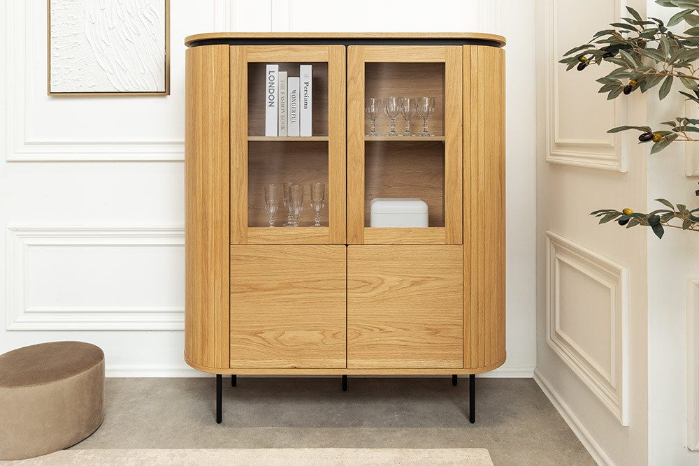 riess-ambiente Highboard ATELIER 140cm natur / schwarz - Eichen-Optik, Glas-Front, sechs Fächer (Einzelartikel, 1 St), leichte Vitrine mit modernem Flair – ideal für Wohn- und Esszimmer