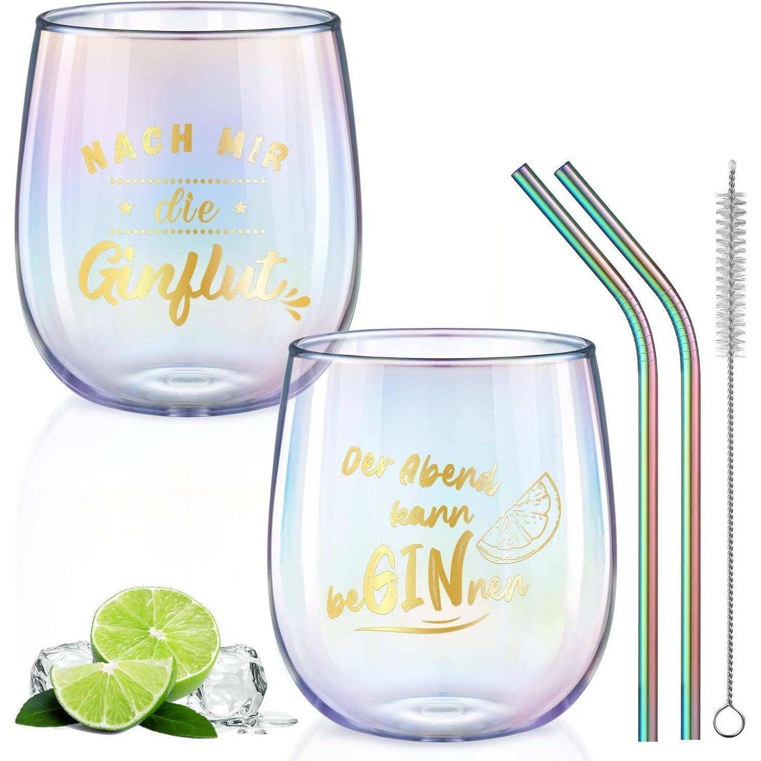 glastal Cocktailglas Gin Gläser 450ml 2er Set Bunt Sprüche Geschenk Ginliebhaber Gin Glas