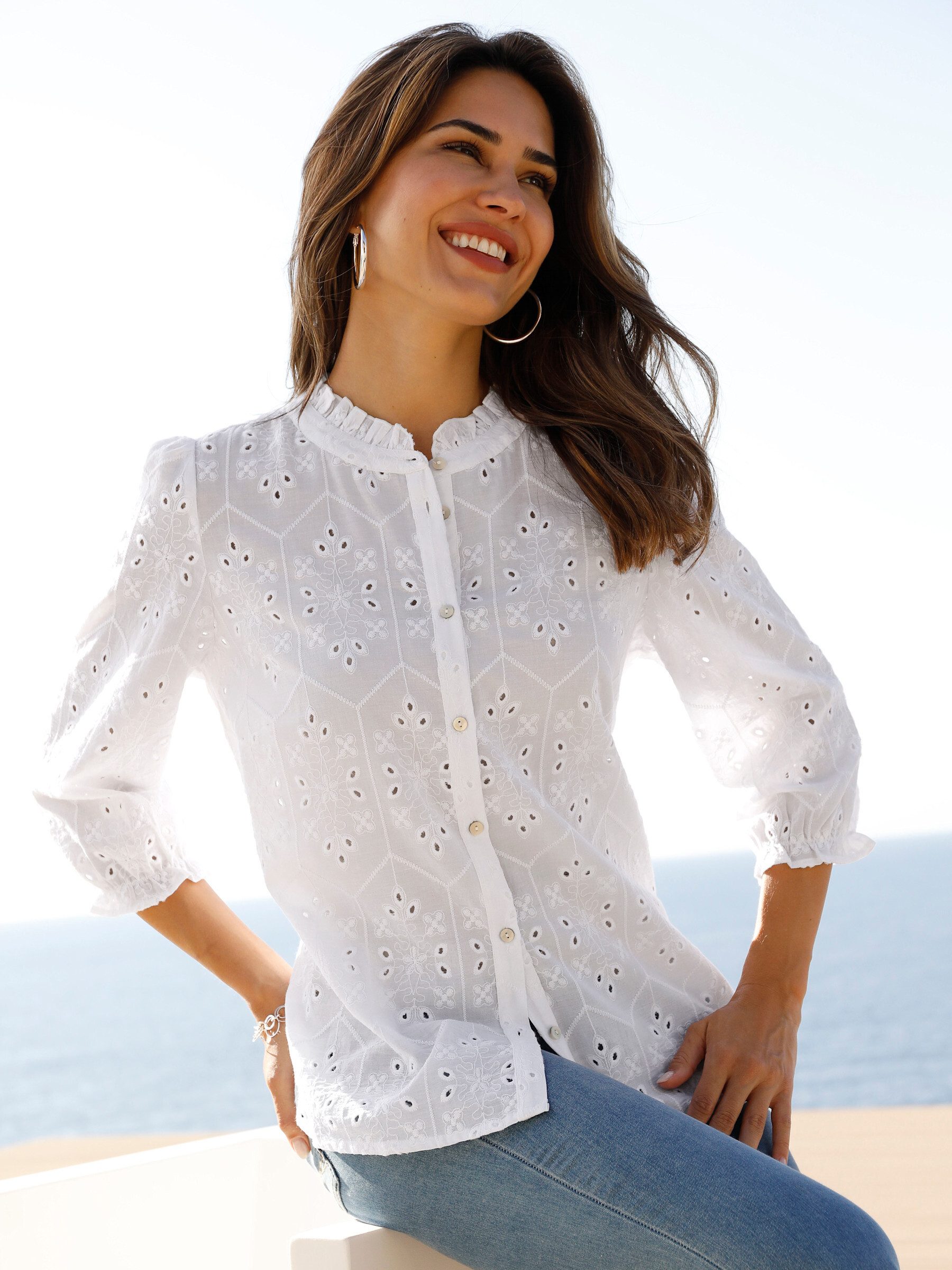 Sieh an! Klassische Bluse Baumwoll-Bluse 3/4-Arm