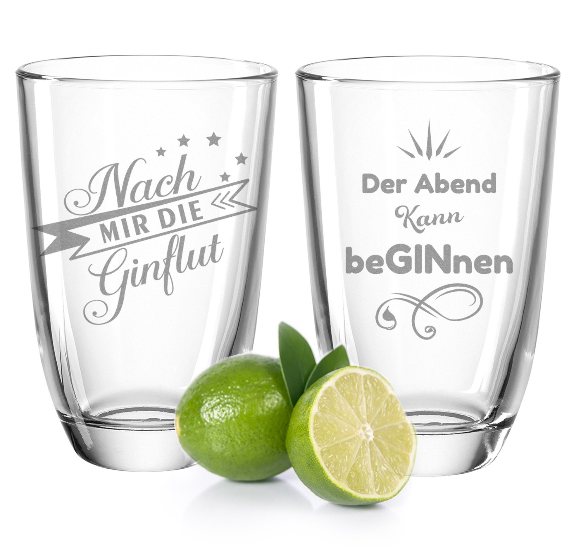 GRAVURZEILE Cocktailglas 2er Set GIN-Gläser - Nach mir die GINflut & Der Abend kann beGINnen, Glas, Montana Gin Скло als Geschenkset für Gin Liebhaber