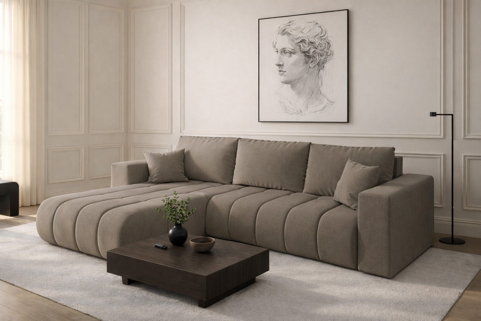Ecksofa mit Schlaffunktion,Sofa L-form im Stoff WIND MILO PREMIUM