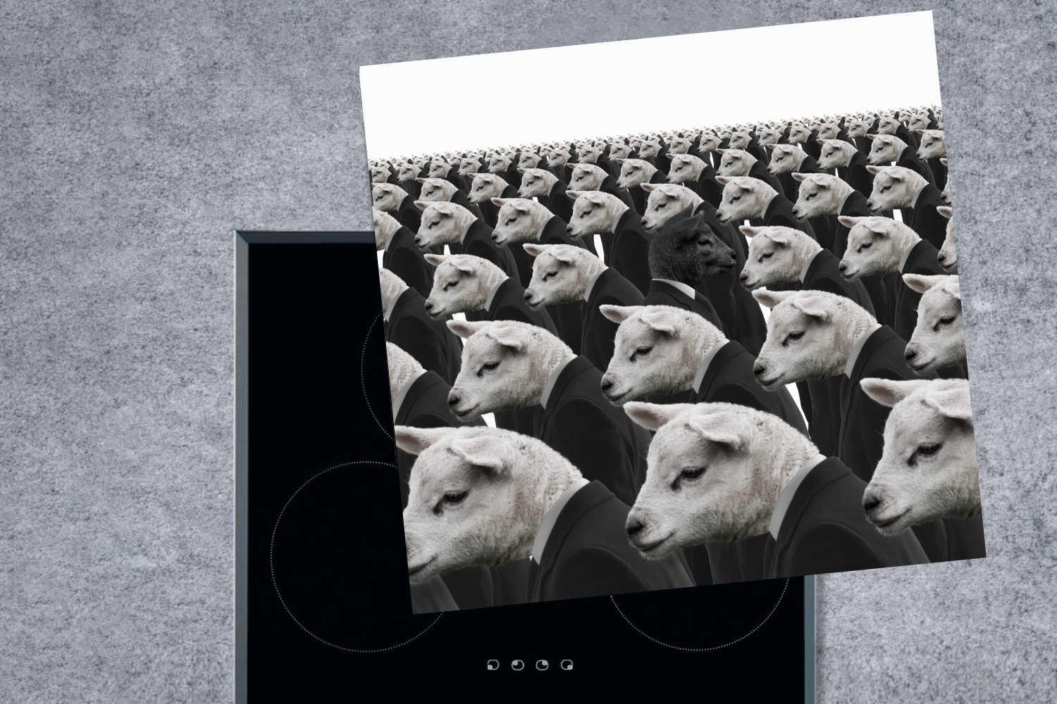 tlg), Arbeitsplatte Schafe Schafen, weißen unter Herdblende-/Abdeckplatte für (1 Schwarze 78x78 Vinyl, küche Ceranfeldabdeckung, cm, MuchoWow