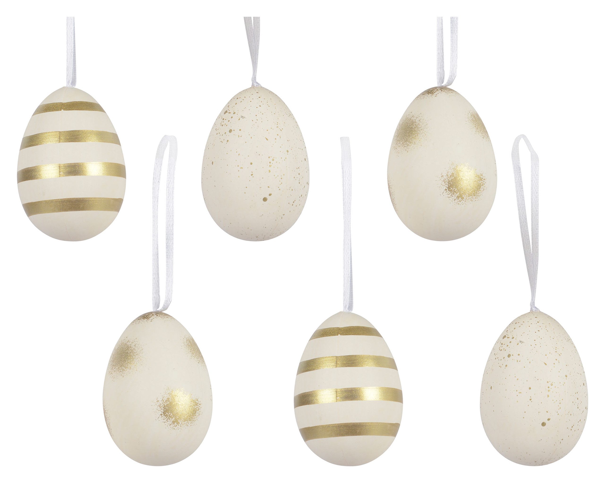 Decoris season decorations Osterei, Ostereier zum Aufhängen 6x9cm bruchfest 6er Set Weiß / Gold