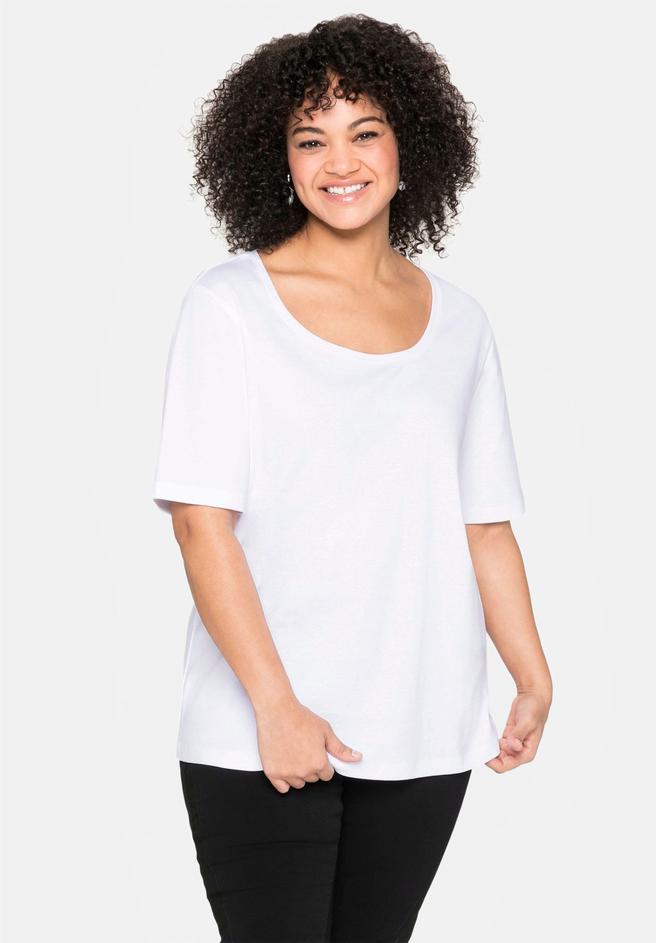 Sheego T-Shirt T-Shirt Kurzarm aus reiner Baumwolle