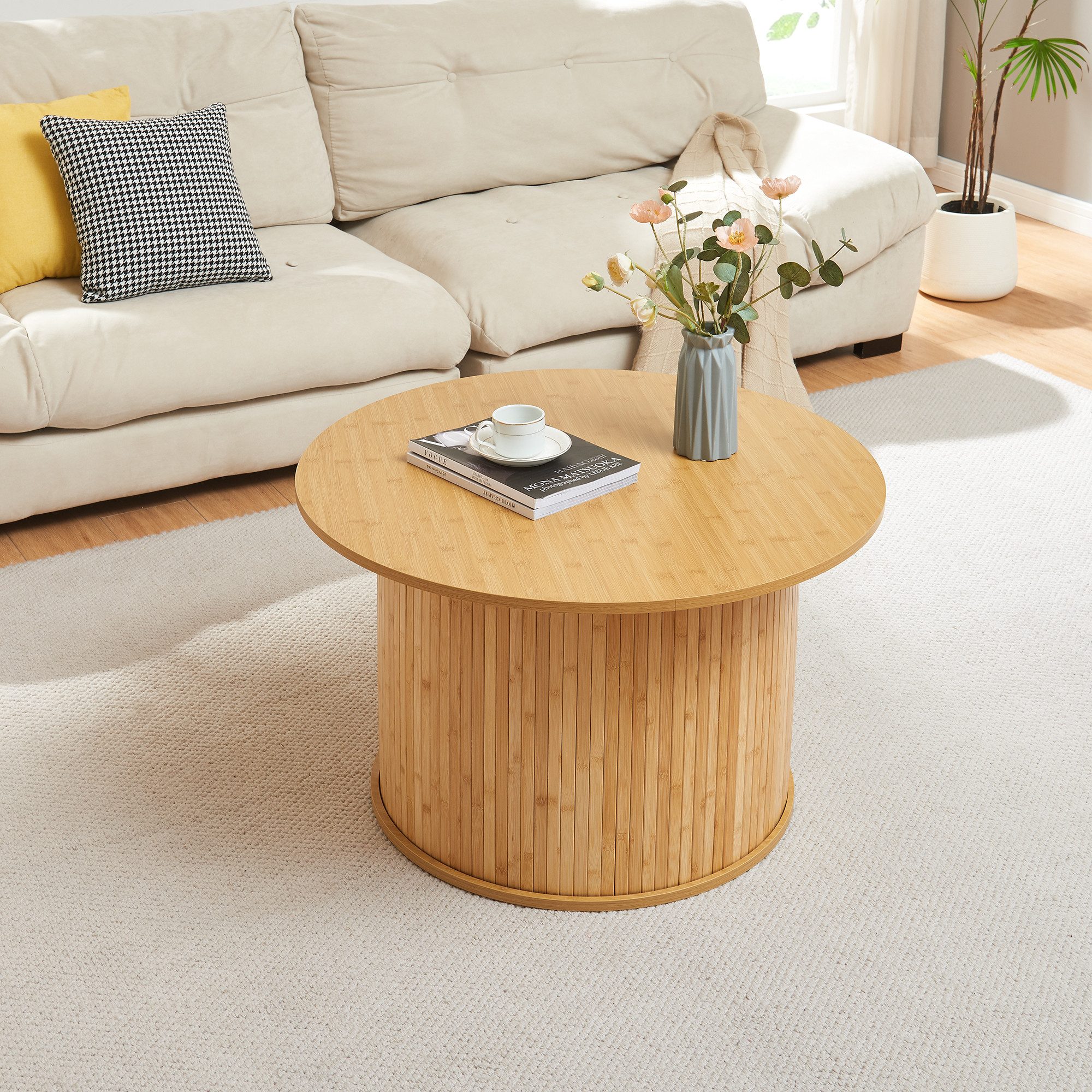 en.casa Couchtisch, »Ledepid« 48 x Ø80 cm rund Bambus + MDF Natur