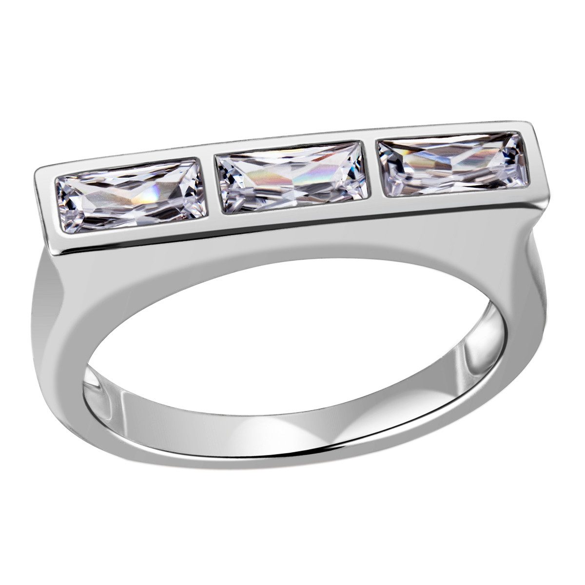 Reflexion Diamonds Silberring in 925, Stab-Motiv, mit Zirkonia gefasst, Damenring im Stab-Motiv, besetzt mit baguettförmigen Zirkonia