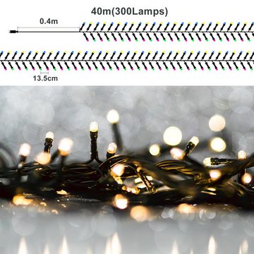 Elegear Lichterkette Batterie Camping Beleuchtung Außen, 40M LED-Lichtervorhang, 300-flammig, Timer/Memory-Funktion 8 Modi, IP44, Batterie
