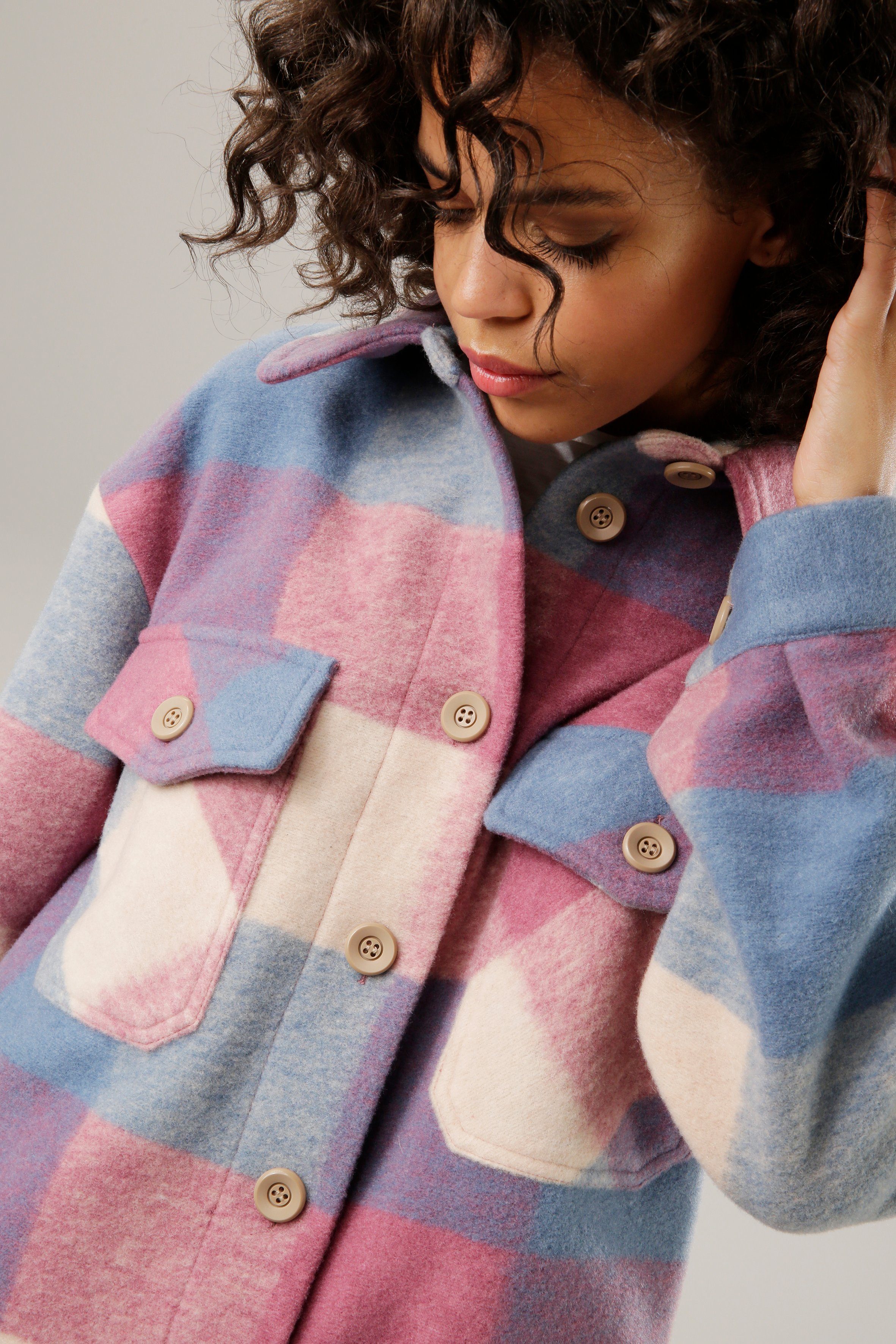 Aniston CASUAL Fleecejacke im Karo-Dessin