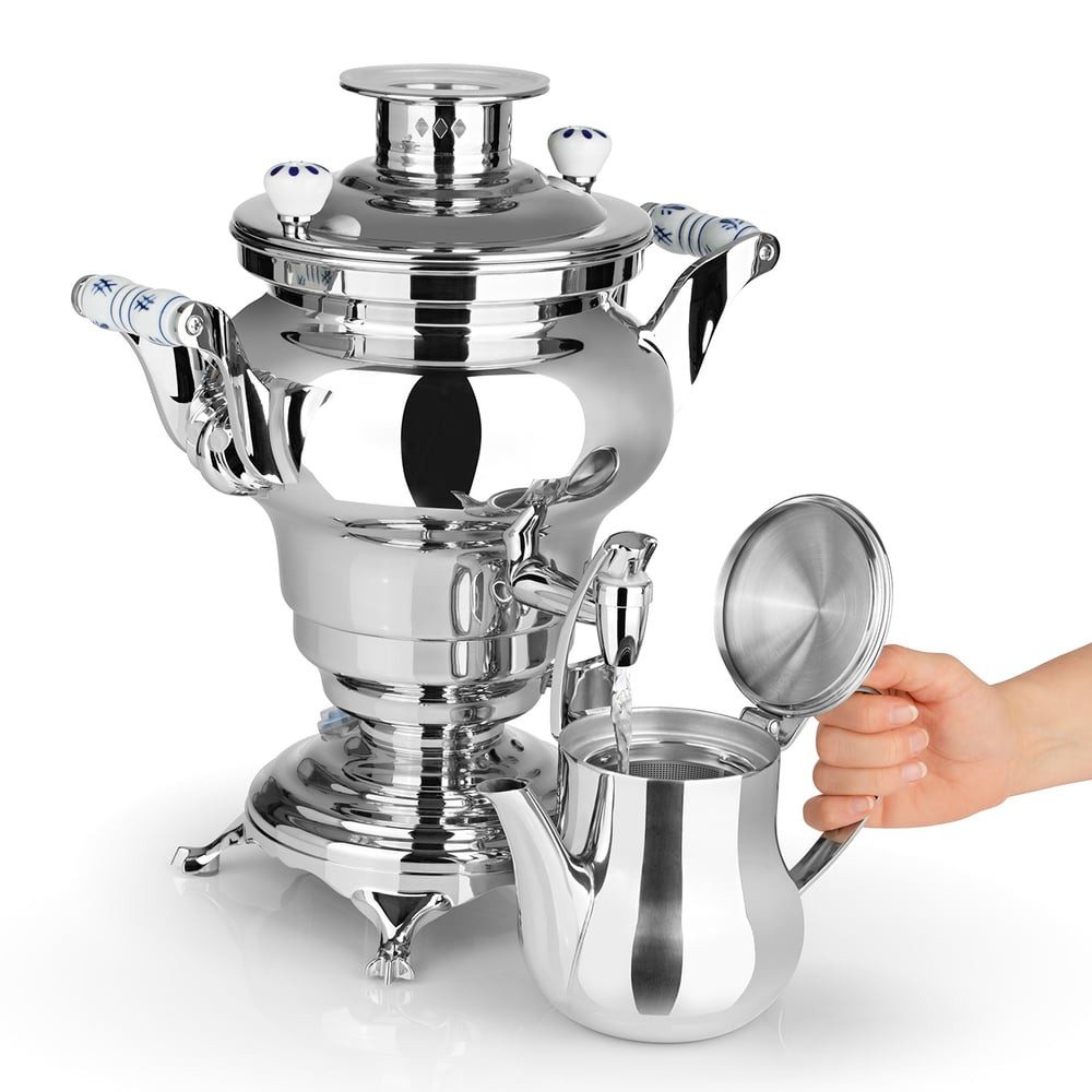 BEEM Samowar Odessa 3l 1800W Edelstahl mit Dispenser, 1800 W, Hotel, Gastronomie, Home, mit 3 l Wasserbehälter und 1 l Teekanne