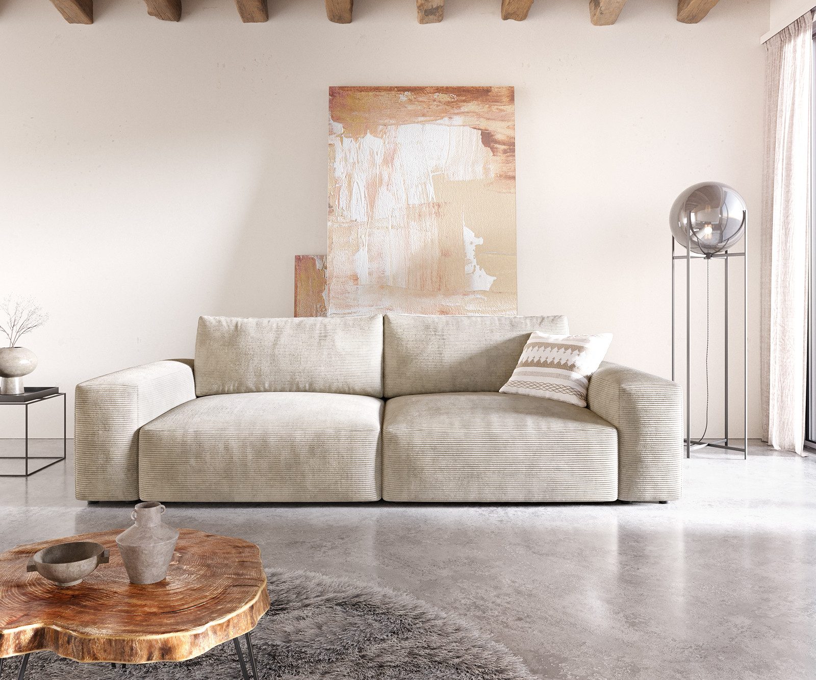 DELIFE Big-Sofa Lanzo, XL Cord Beige 270x130 cm
