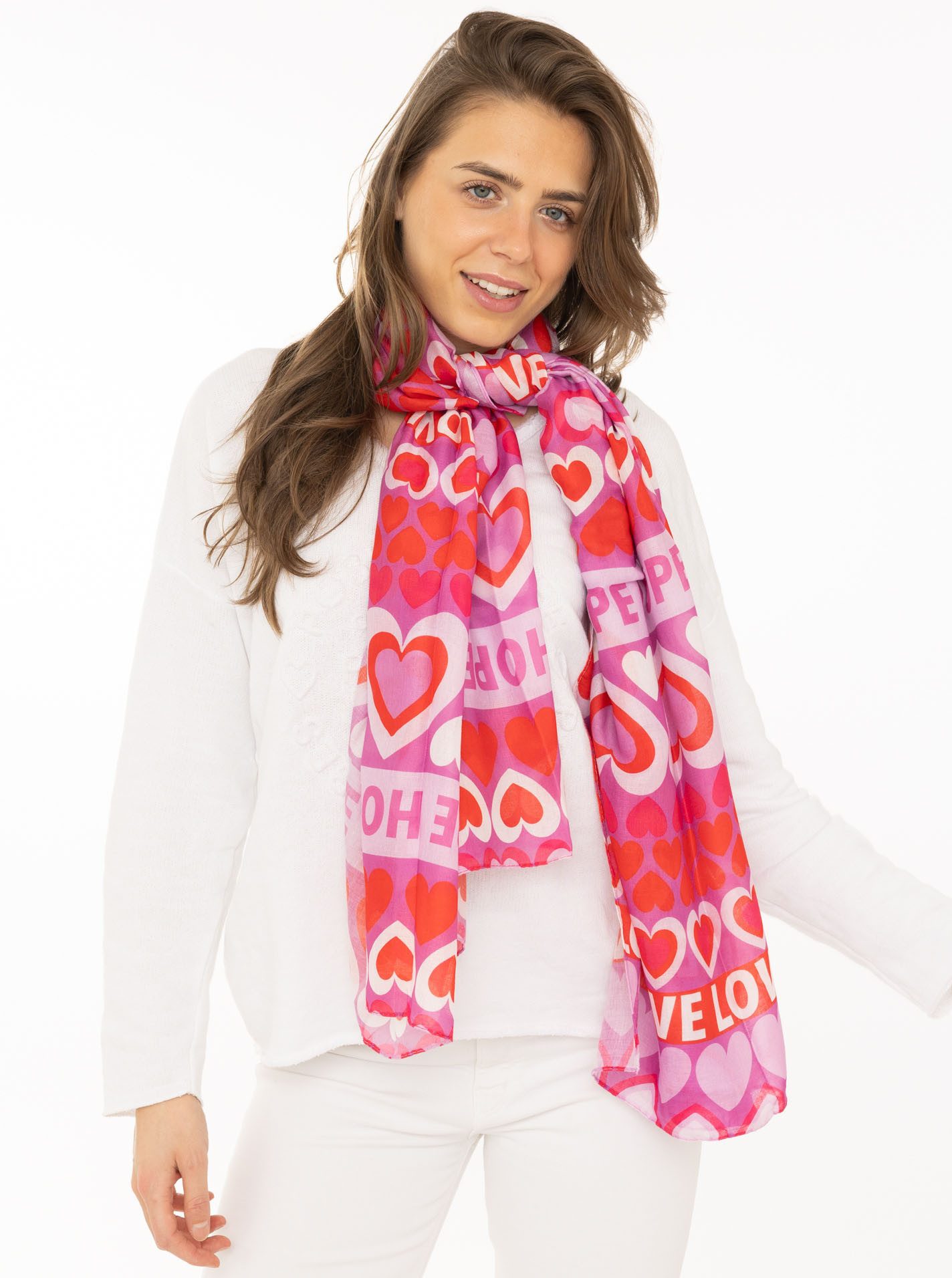 Zwillingsherz Schal "Heartbeat", mit Schriftzug, Herzmotiv, transparent