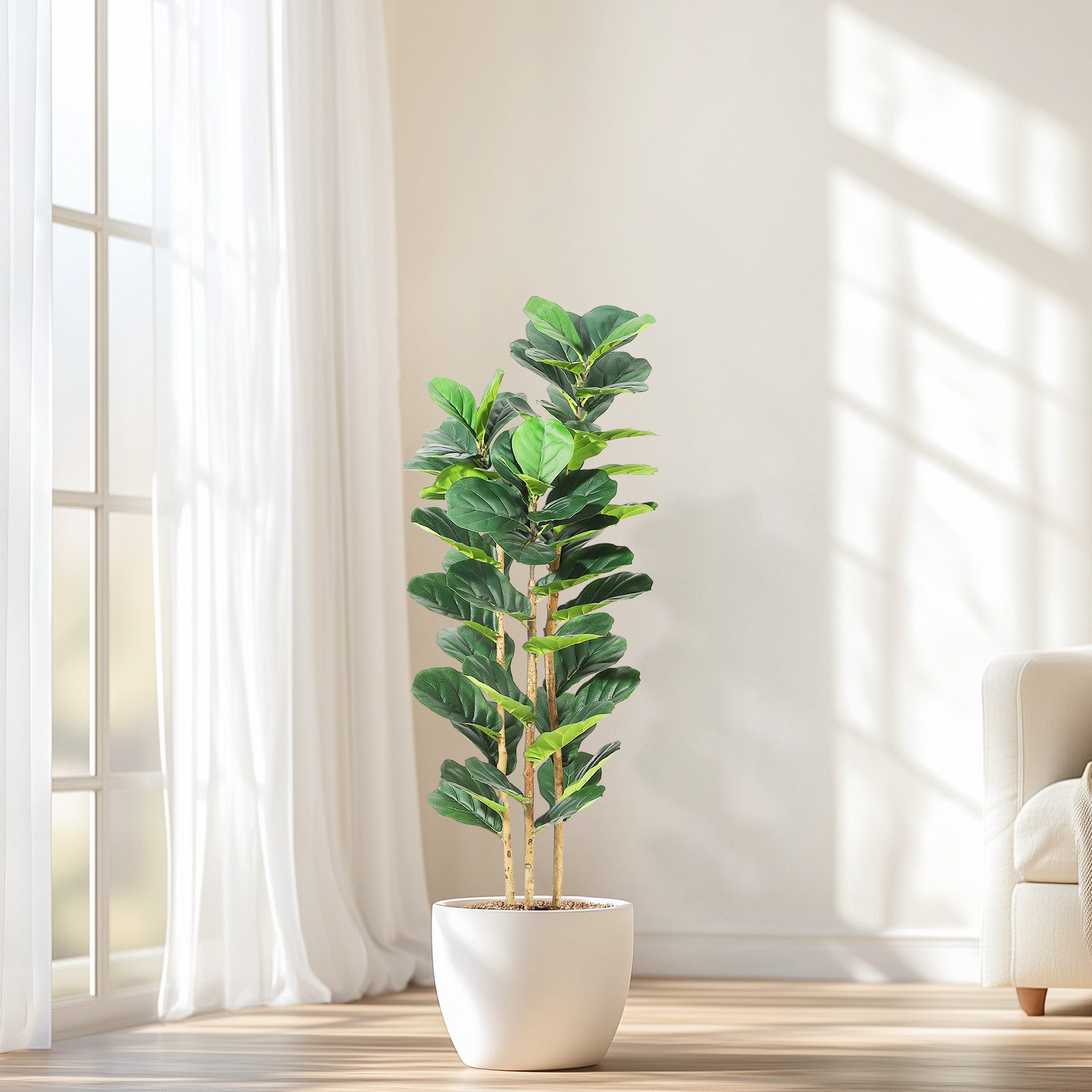 Kunstbaum Künstlicher Geigenblatt-Feigenbaum mit weißem Übertopf,1.5m günstig online kaufen