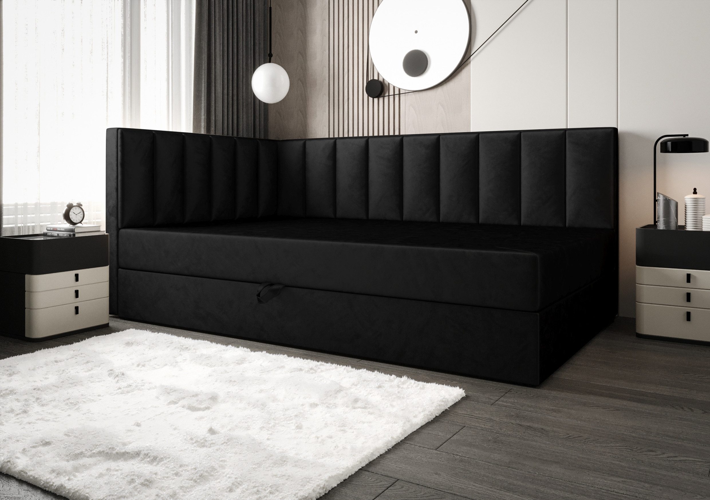 B&B Home Boxspringbett Adelle rechts oder links 90 cm 120 cm (H3 Matratze Bonellfederung, Kopfteil, Seitenteil und Bettkasten)