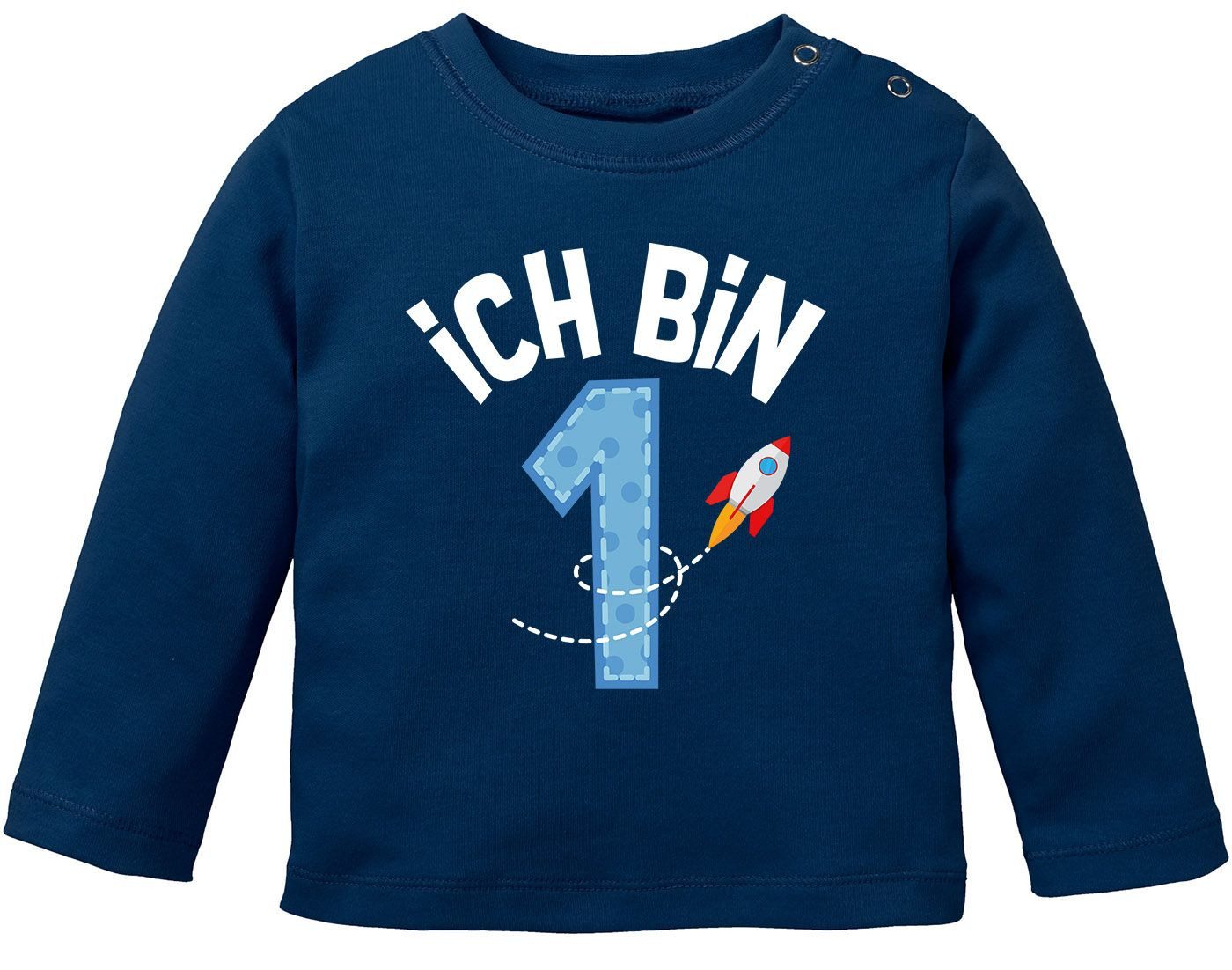 Rundhalsshirt Baby Langarm-Shirt 1. Geburtstag Geburtstagsshirt Ich bin 1 Zahl