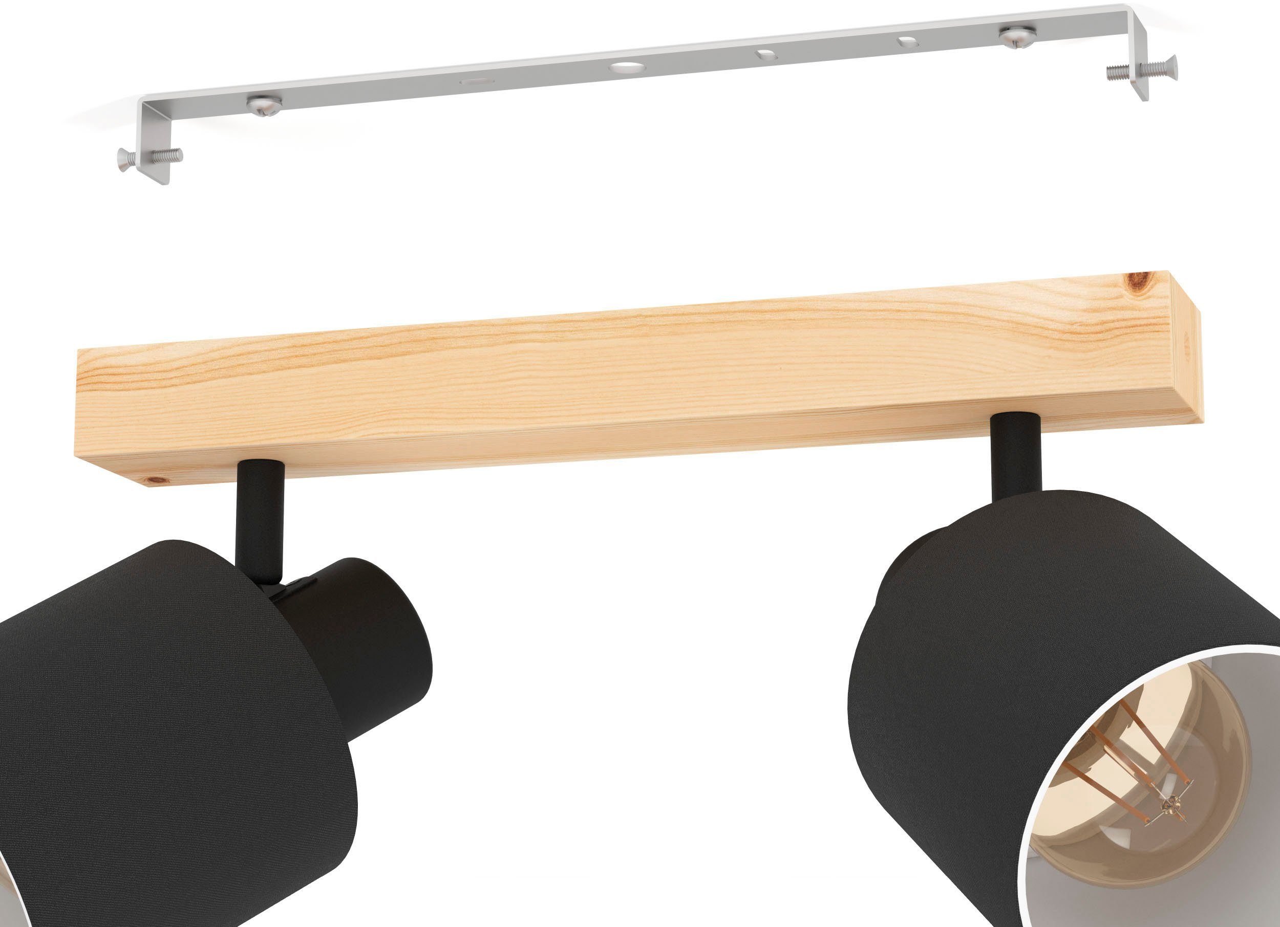 EGLO Deckenspot BATALLAS Deckenstrahler, Holz, Stahl und Textil, E27, Vintage, Lampe, ohne Leuchtmittel, Leuchtmittel wechselbar, Deckenstrahler skandi, Wohnzimmerlampe, Schlafzimmerlampe, Spots E27