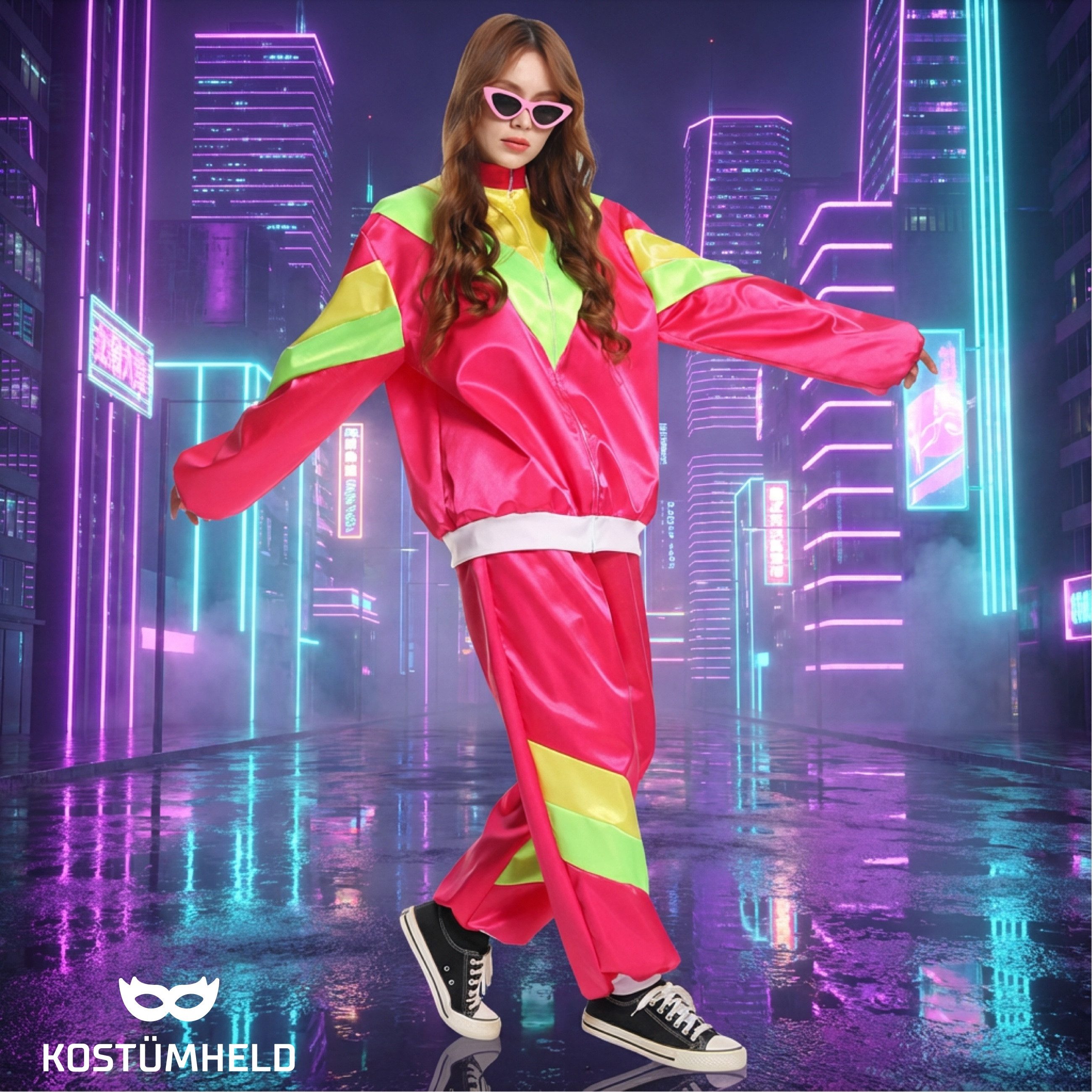 FASCHINFEVER Kostüm Trainingsanzug Overall Jogginganzug - 80er Jahre Fasching & Karneval