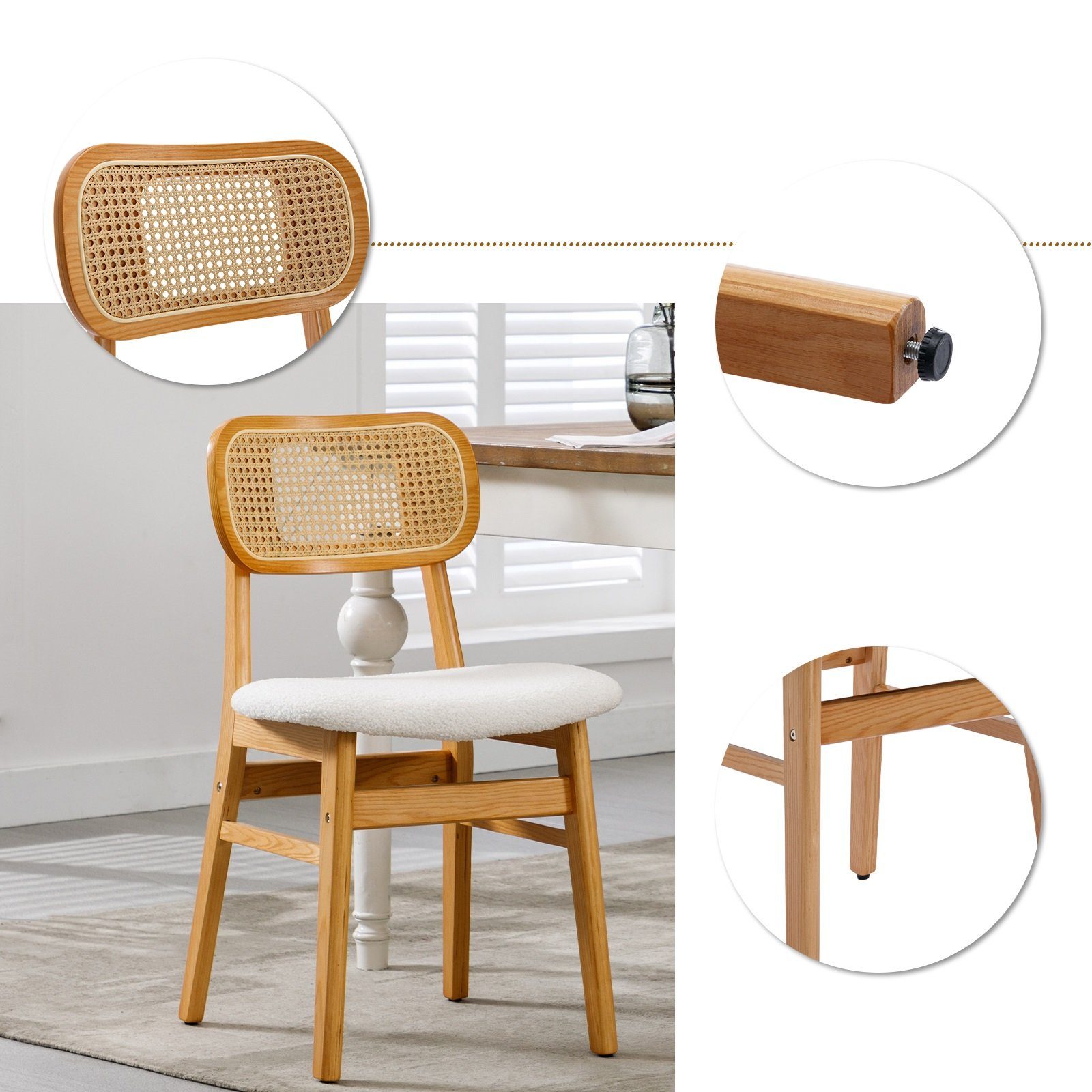 WAHSON OFFICE CHAIRS Esszimmerstuhl Rattansessel 2/4er Set, Küchenstuhl