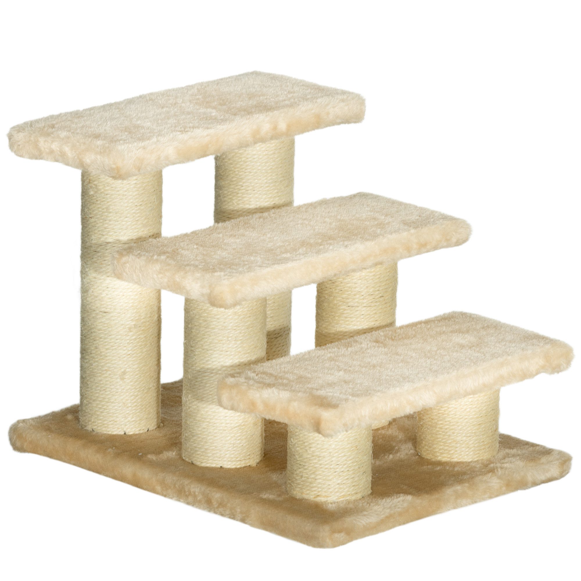 Rolipo Haustiertreppe Katzentreppe für alte Katzen 11cm Stufenhöhe Tiertreppe Beige, Tiertreppe für Hunde und Katzen mit Sisalsäulen 45x35x34cm