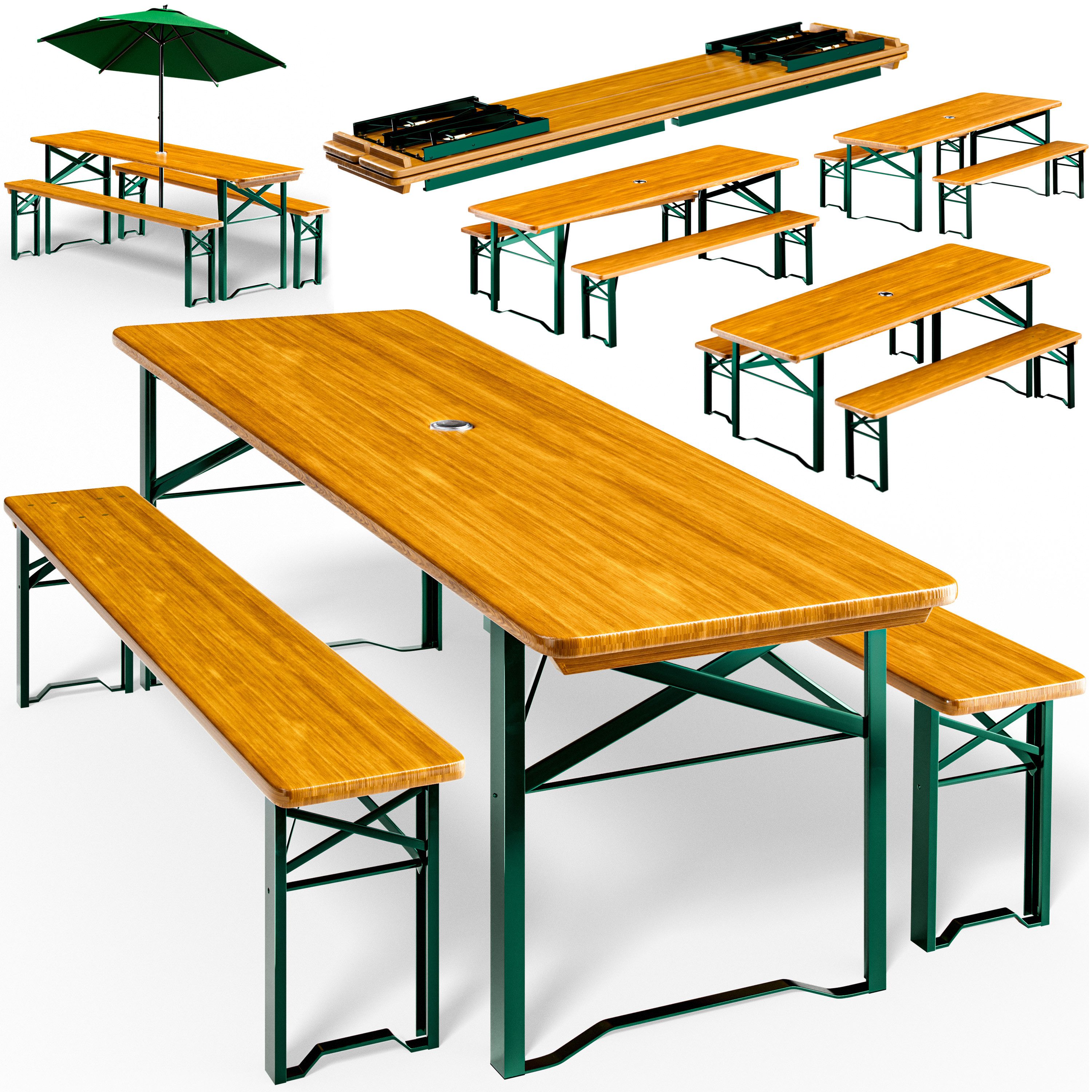 Casaria Bierzeltgarnitur, 4er Set 170cm Klappbar Stabil 3 Teilig 2x Bierbank 1x Tisch Holz
