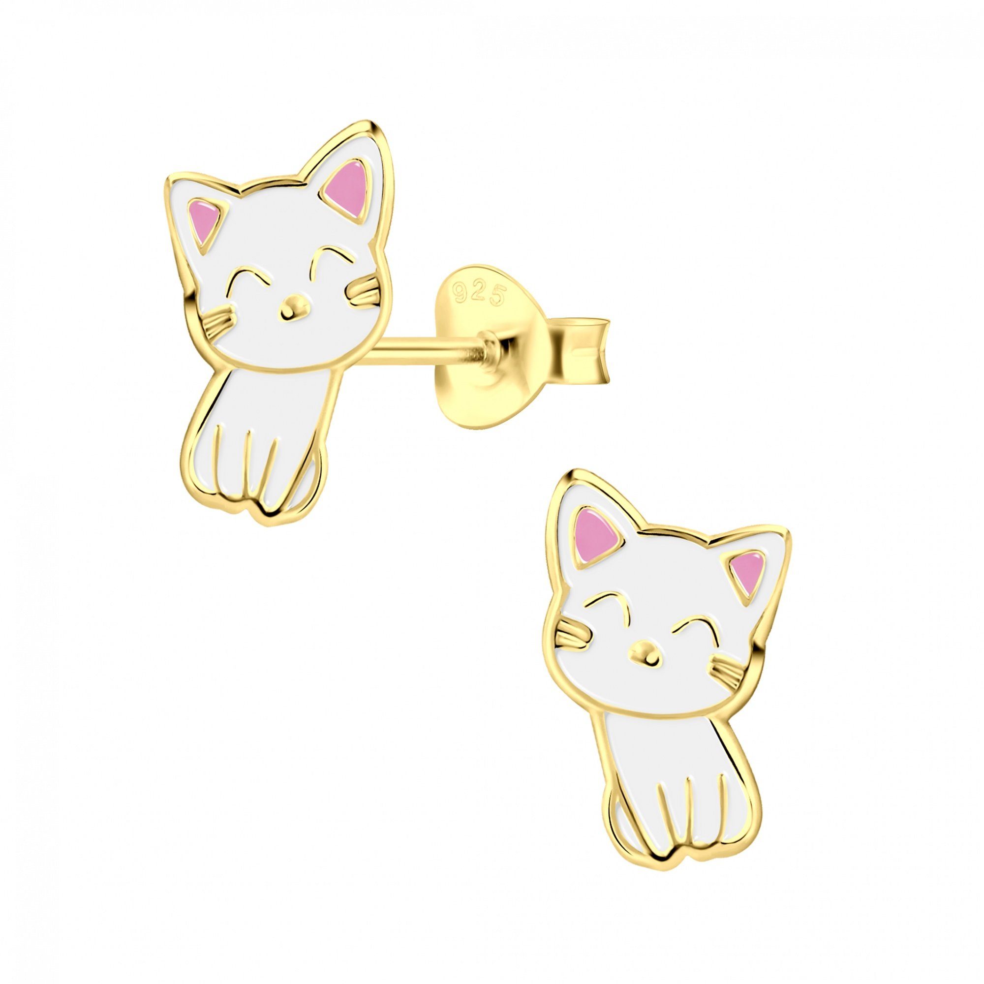 ALEXANDER YORK Paar Ohrstecker KATZE gold sitzend, 2-tlg., 925 Sterling Silber
