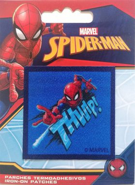MARVEL Aufnäher Bügelbild, Aufbügler, Applikationen, Patches, Flicken, zum aufbügeln, Polyester, Spiderman Comic Thwip! - Größe: 5,8 x 5,8 cm