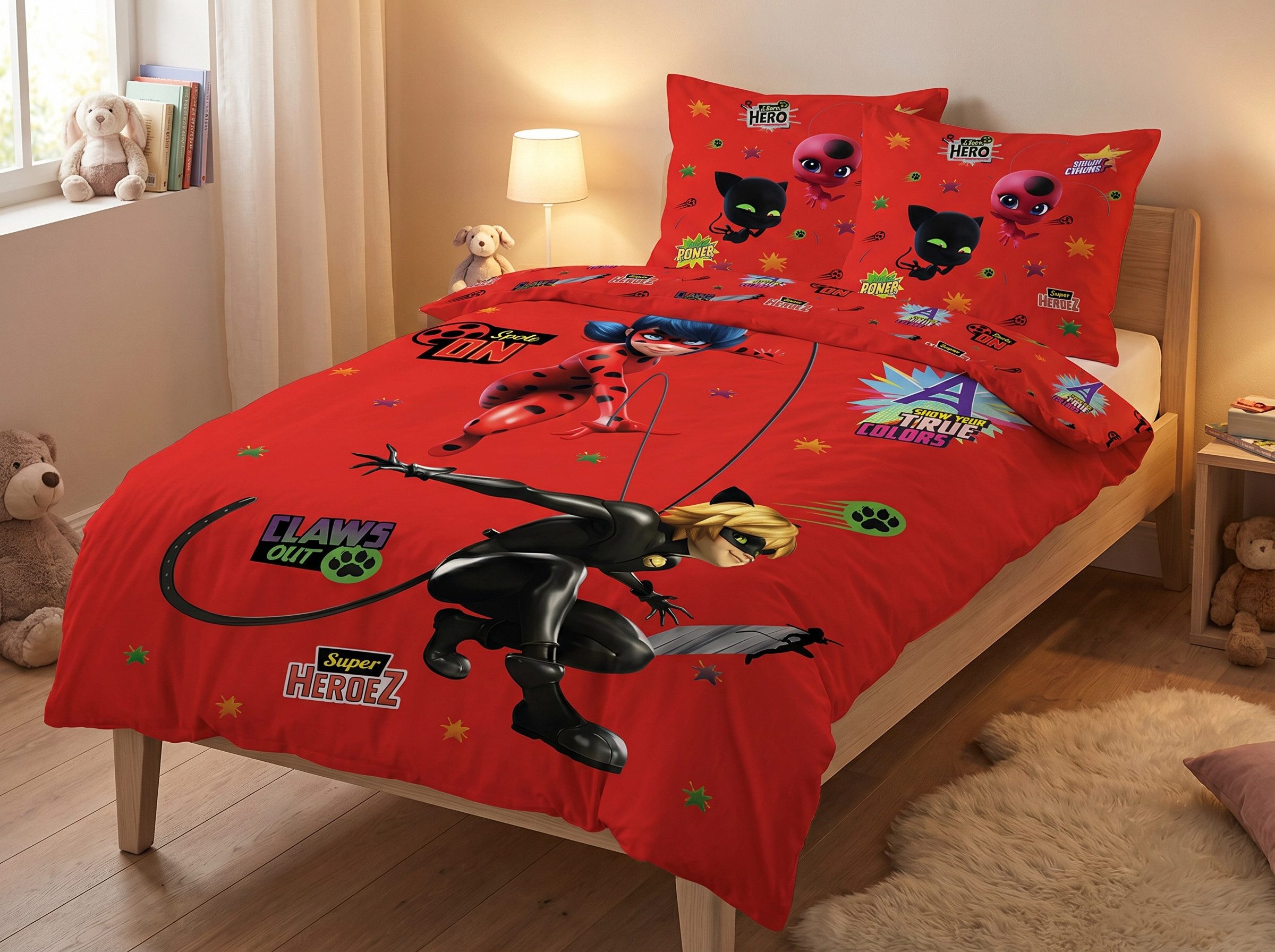 Miraculous - Ladybug Bettwäsche Miraculous Ladybug Cat Noir Kinderbettwäsche, Mikrofaser, 135-140x200 cm Deckenbezug, 63x63 cm Kissenbezug
