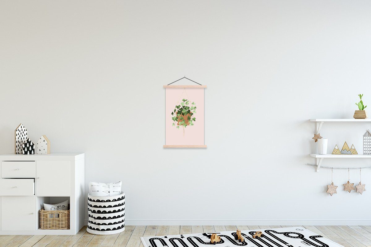 MuchoWow Poster Hängepflanze - Weinstock - Pastell - Rosa, (1 St), Posterleiste, Textilposter für Wohnzimmer, Bilderleiste, Magnetisch