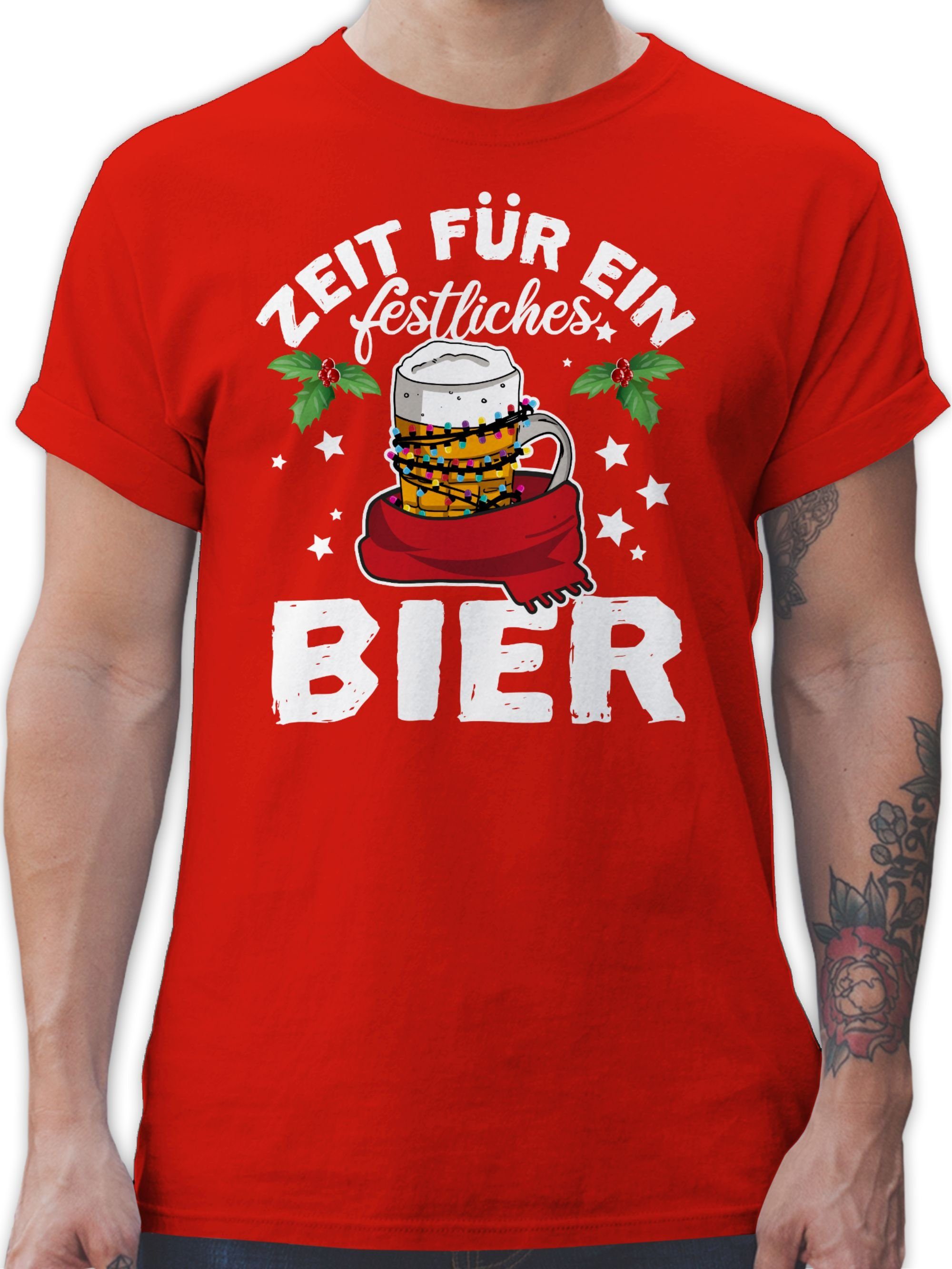Shirtracer T-Shirt Zeit für ein festliches Bier Weihachten Kleidung 2 Rot