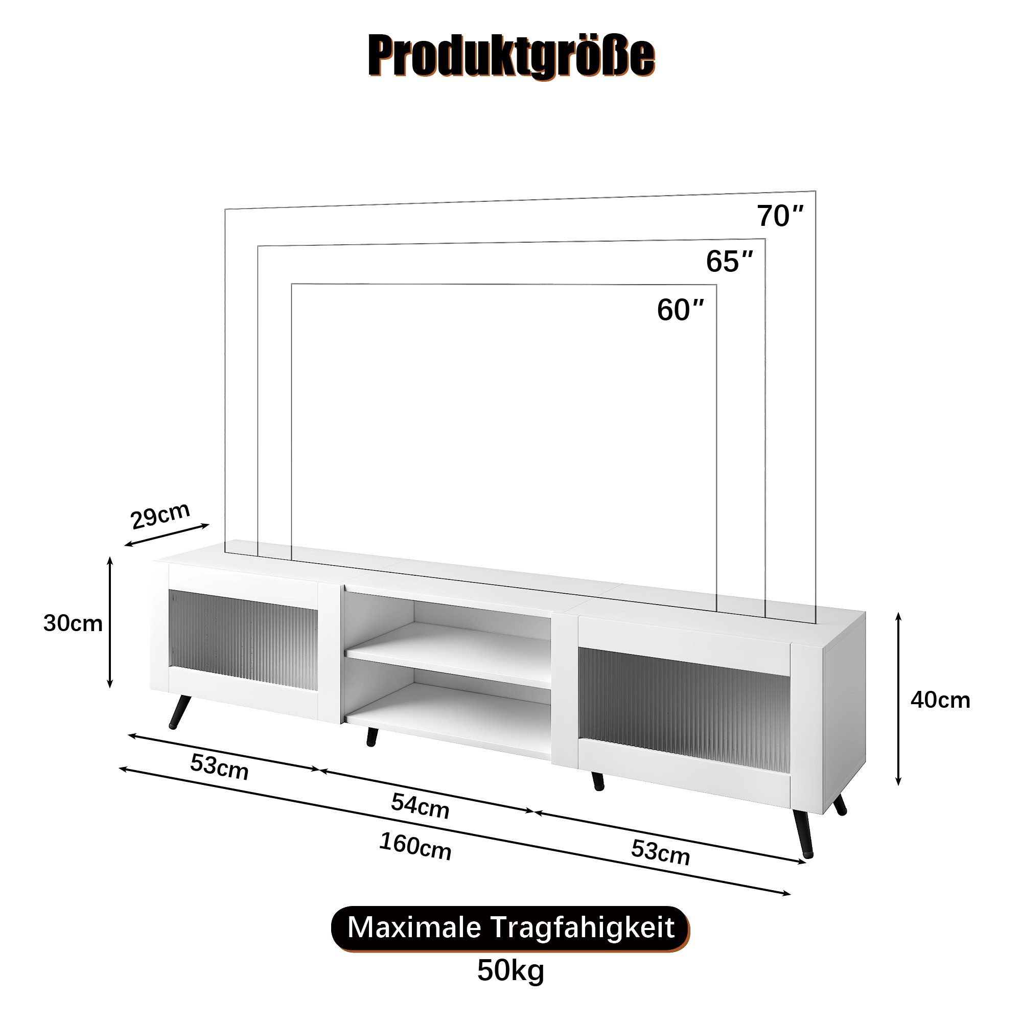 radelldar Lowboard mit LED-Beleuchtung und 2 Acryltüren, 160 x 29 x 40cm (1 St), TV-Schrank für Fernseher bis 70 Zoll