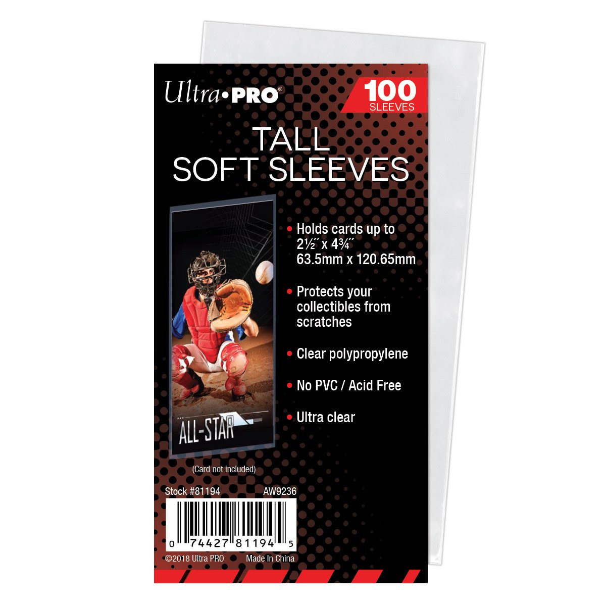 UltraPRO Sammelkarte Tall Soft Card Sleeves 2-1/2" x 4-3/4" (100)