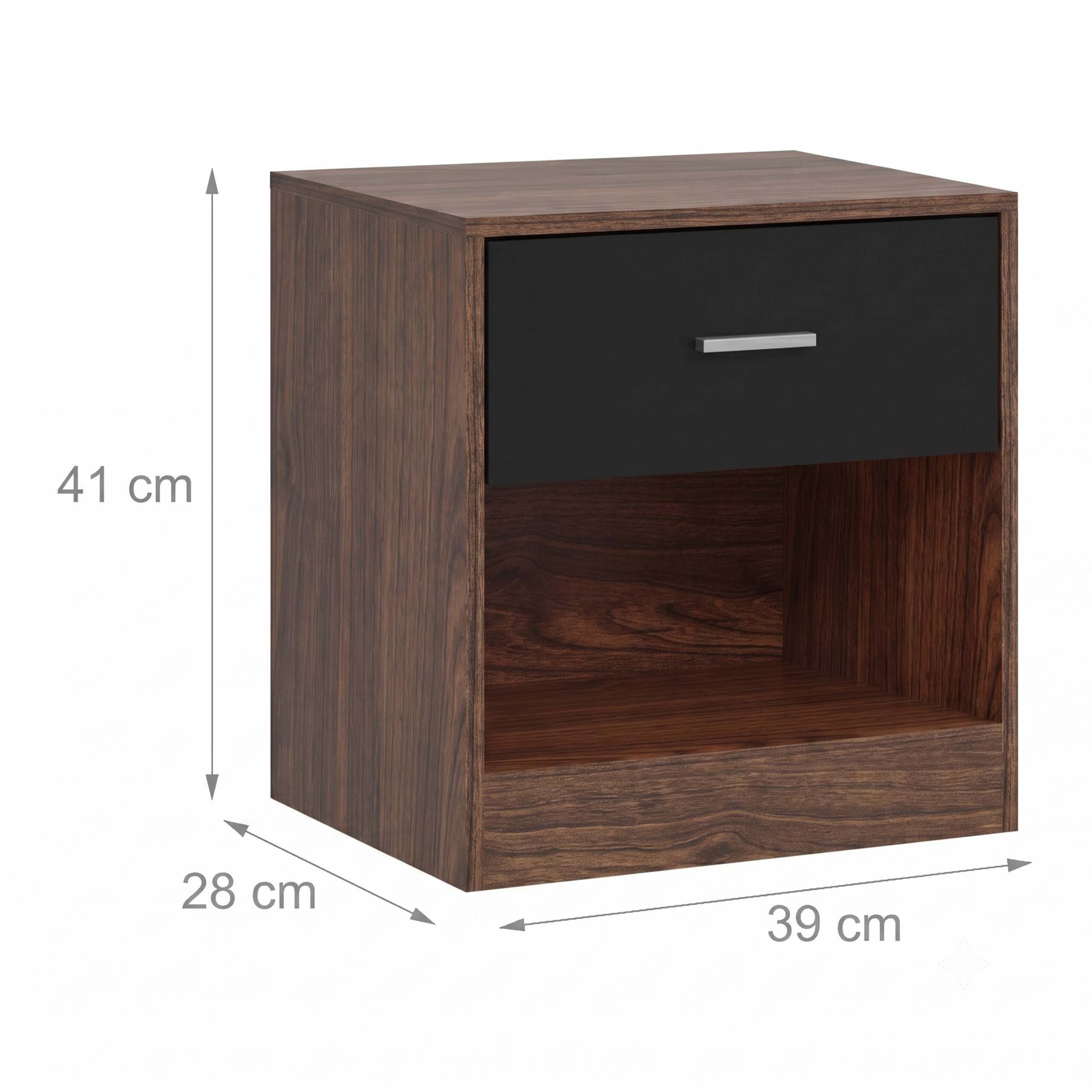 relaxdays Nachtschrank Nachttisch mit Schublade (2-St) Braun-Schwarz, 2er-Pack – Bild 4 von 5