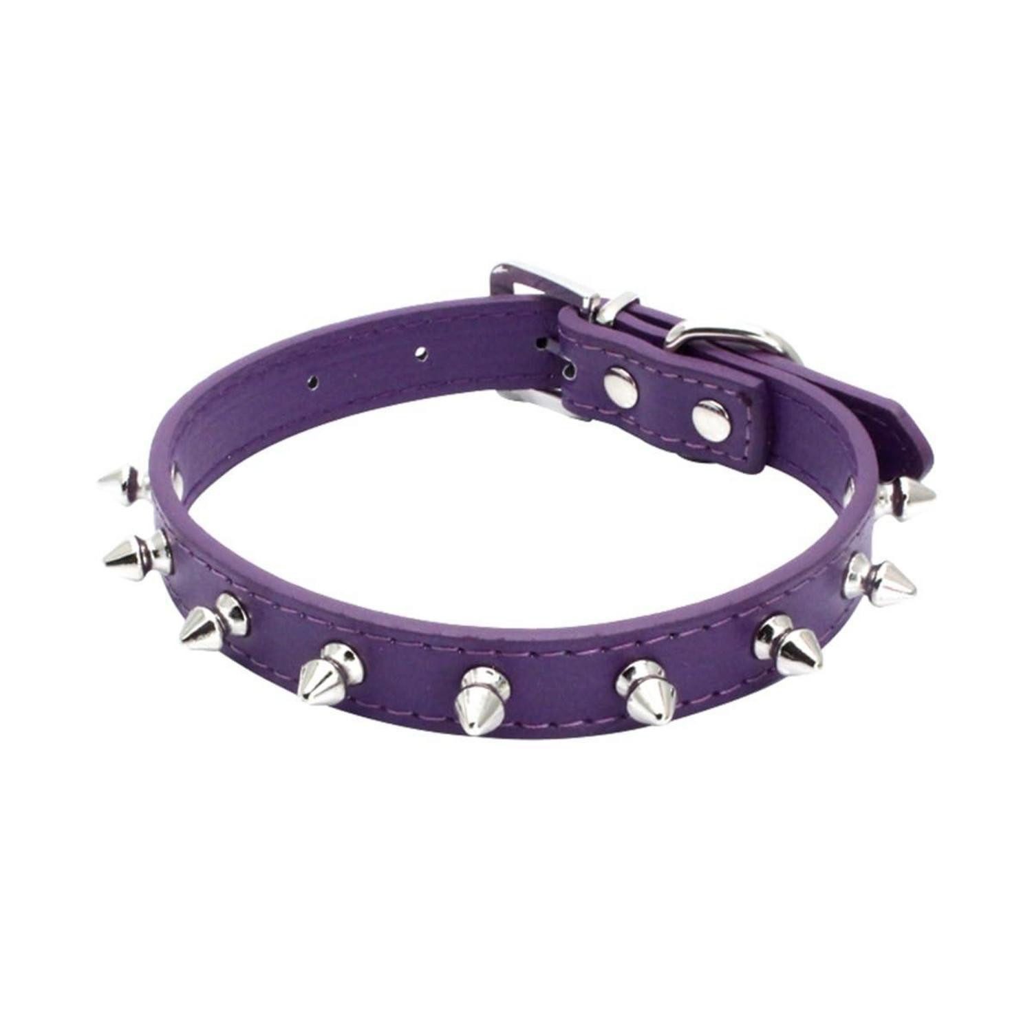 LuxusKollektion Hunde-Halsband Hundehalsband Kunstleder Nieten Lila M, Kunststoff